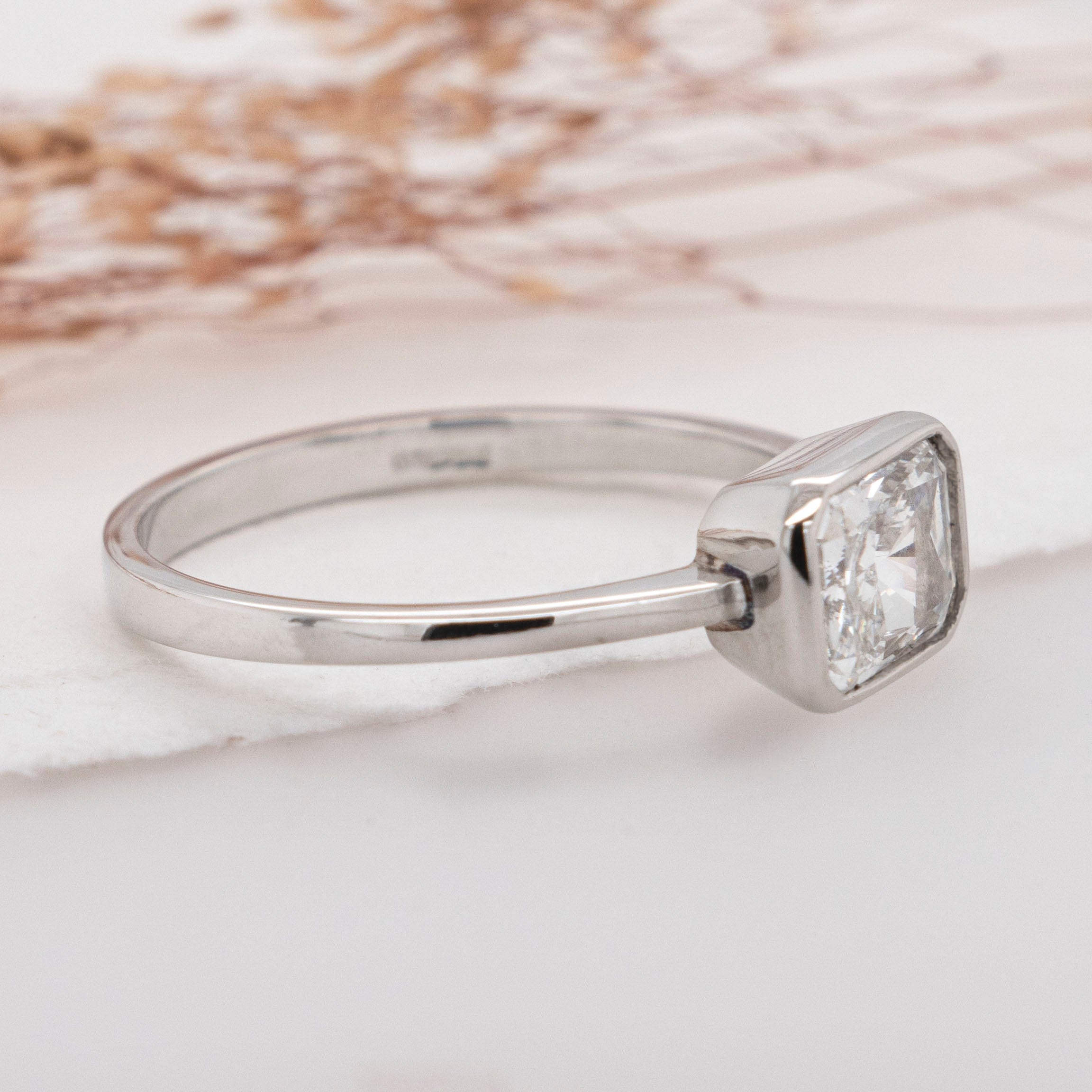 1.0 Carats East-West Radiant Shape Moissanite Solitaire Engagement Ring