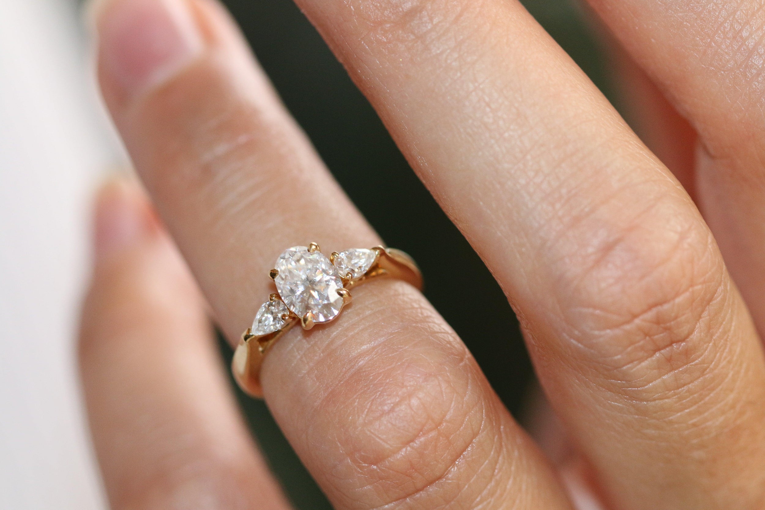 1.50 Carats Oval Shape Moissanite Three Stone Engagement Ring