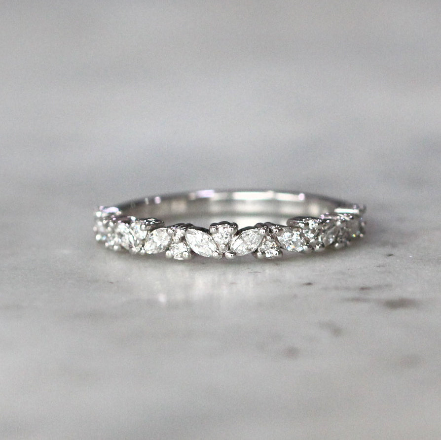 0.55 Carats Moissanite Round & Marquise Shape Vintage Stacking Eternity Wedding Band