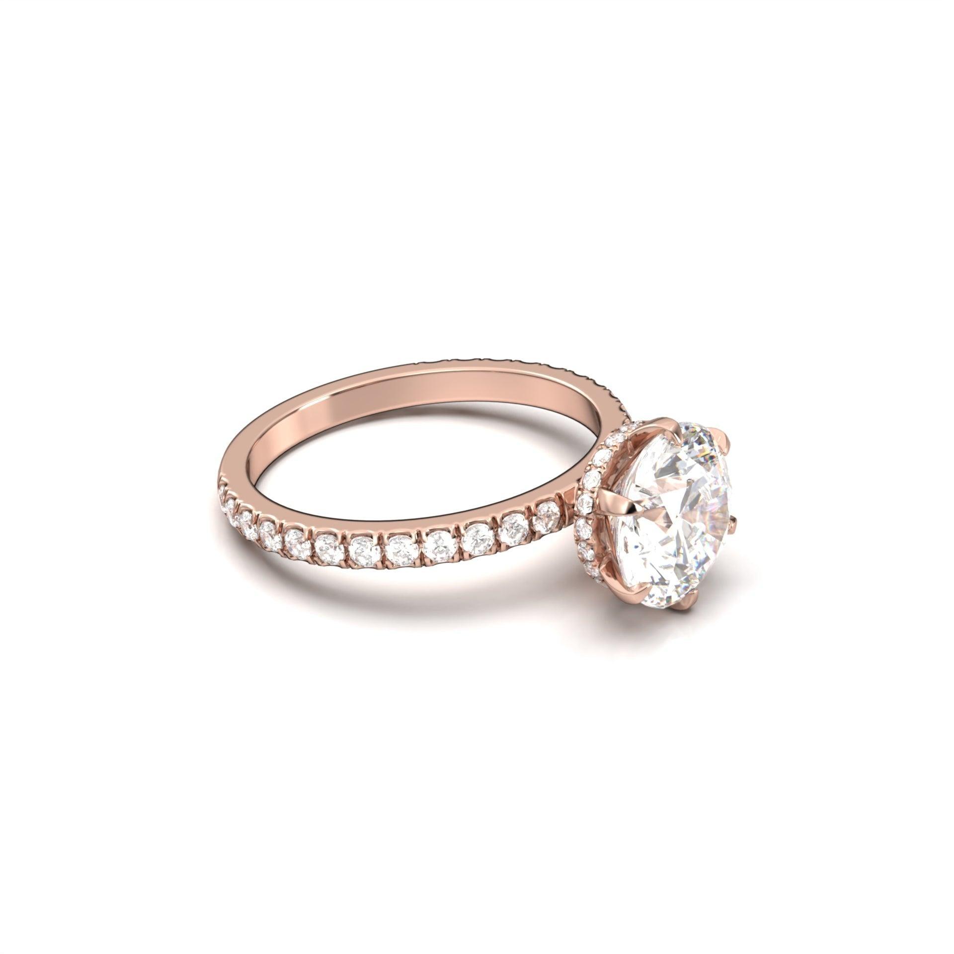 1.0 Carats Round Shape Moissanite Hidden & Halo Engagement Ring