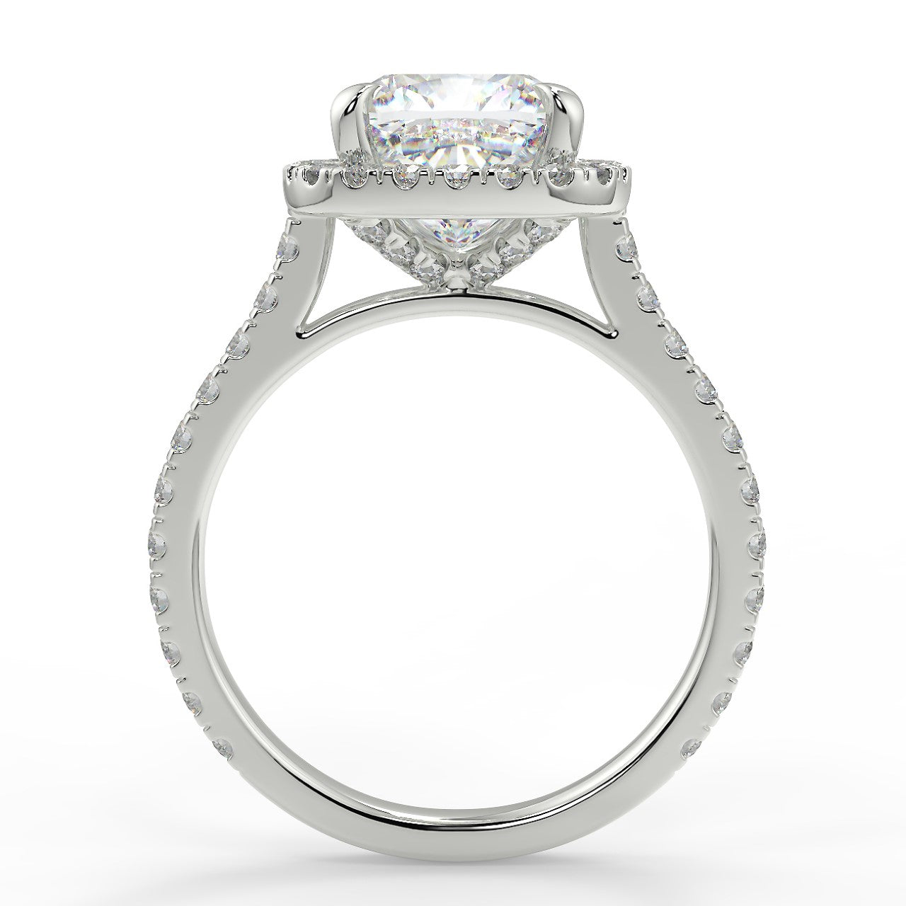 2.50 Carats Cushion Shape Moissanite Halo Pave Engagement Ring