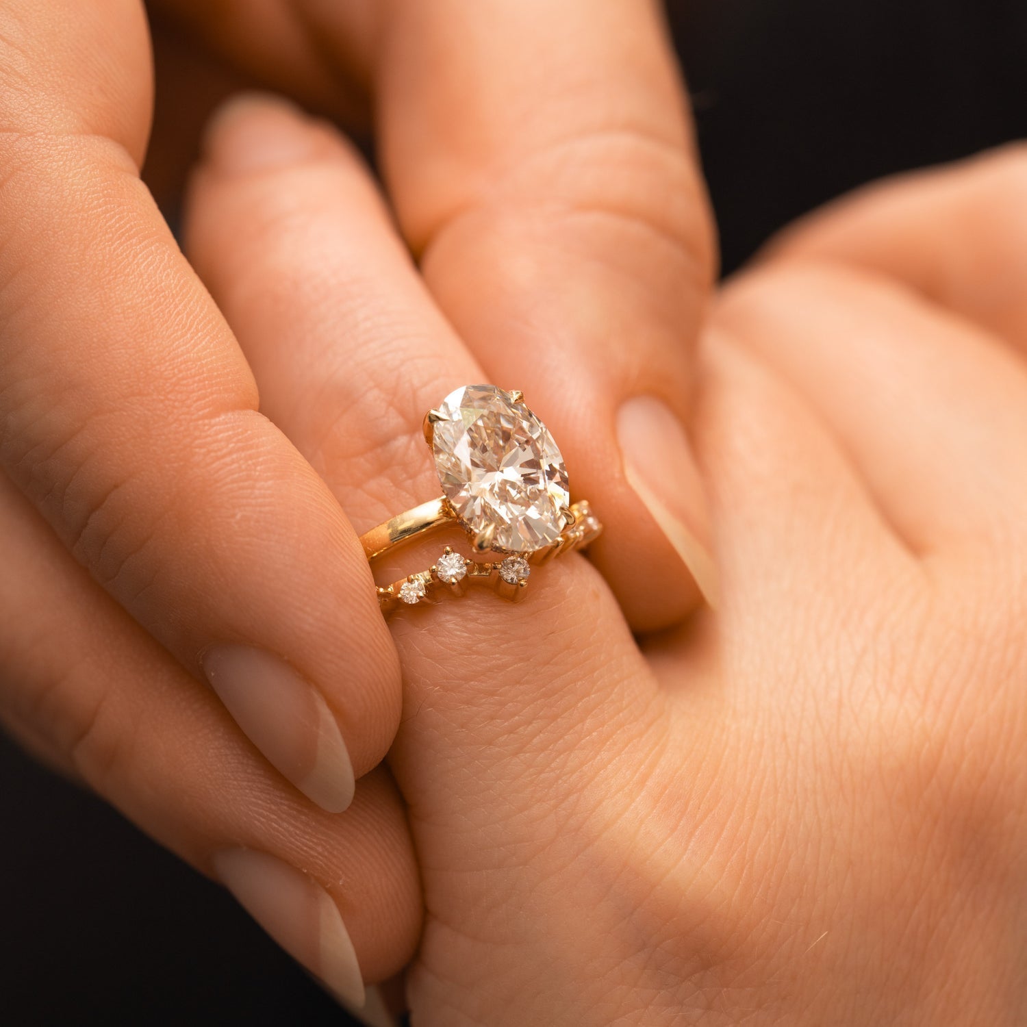 1.40 Carats Oval Shape Moissanite Hidden Halo Engagement Ring