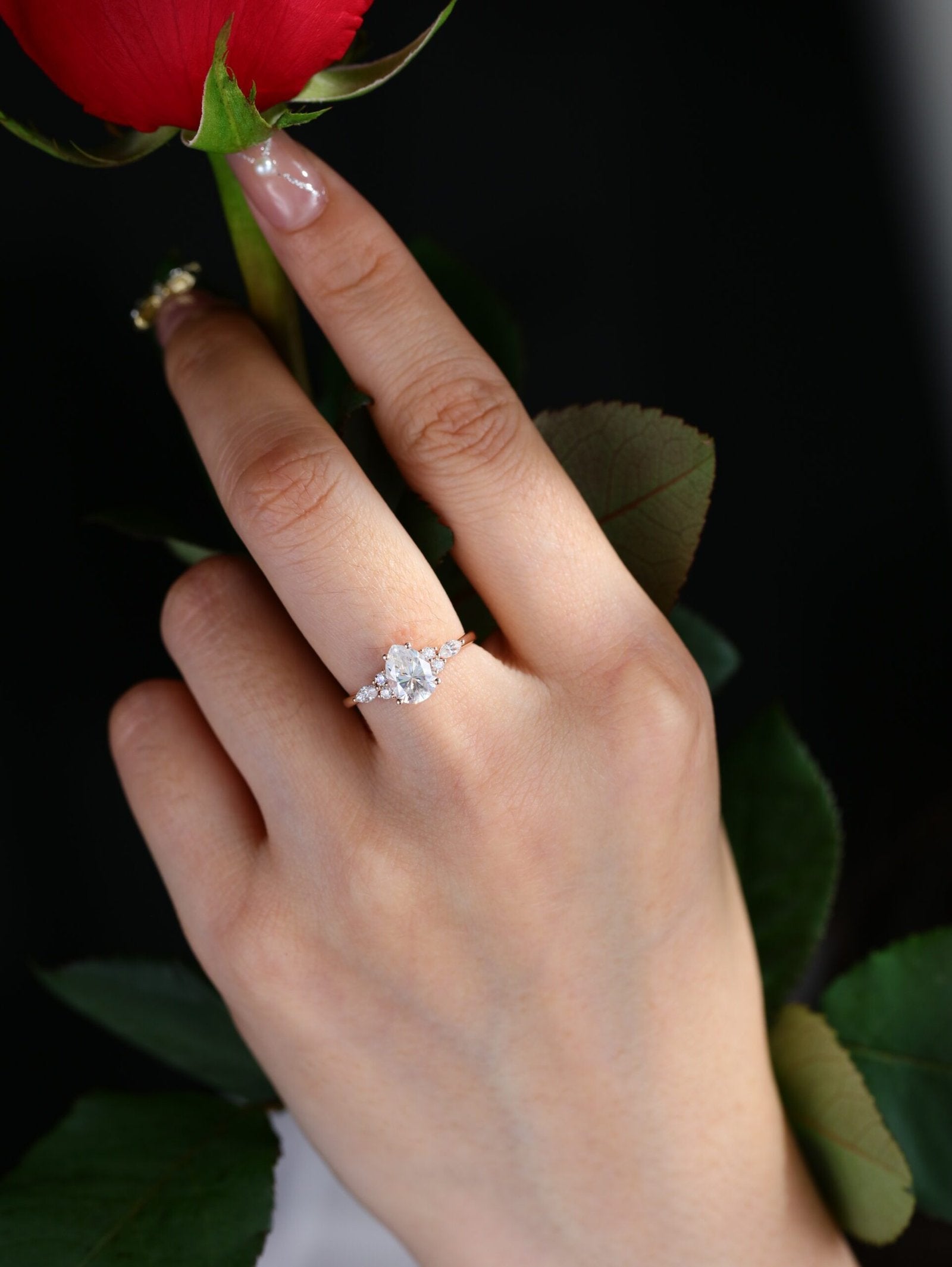 1.50 Carats Pear Shape Moissanite Cluster Engagement Ring