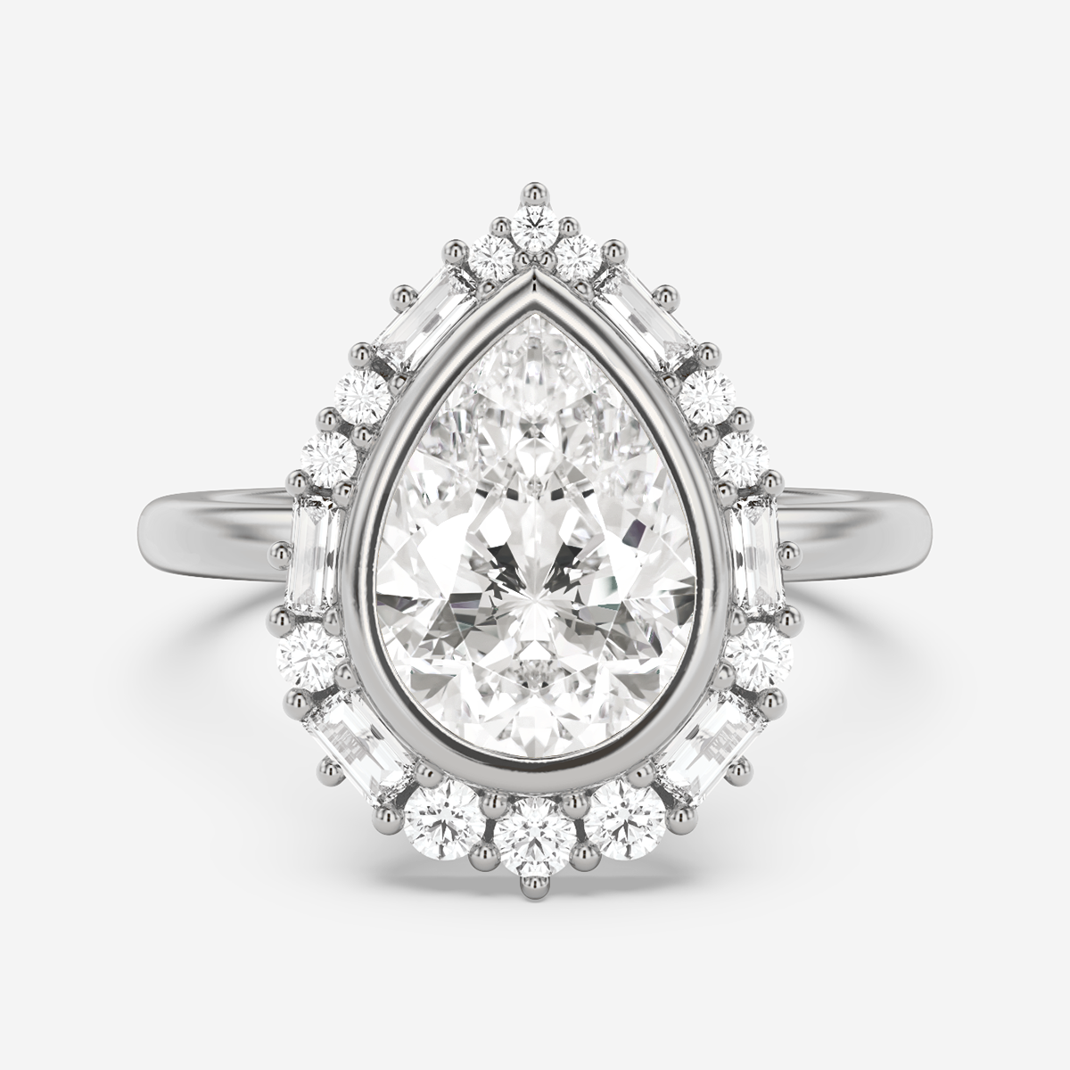 2.10 Carats Pear Shape Moissanite Halo Engagement Ring