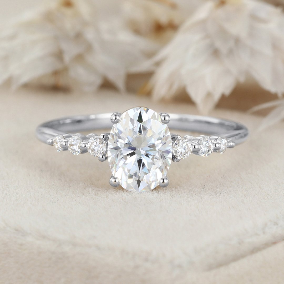 1.50 Carats Oval Shape Moissanite Seven Stone Engagement Ring
