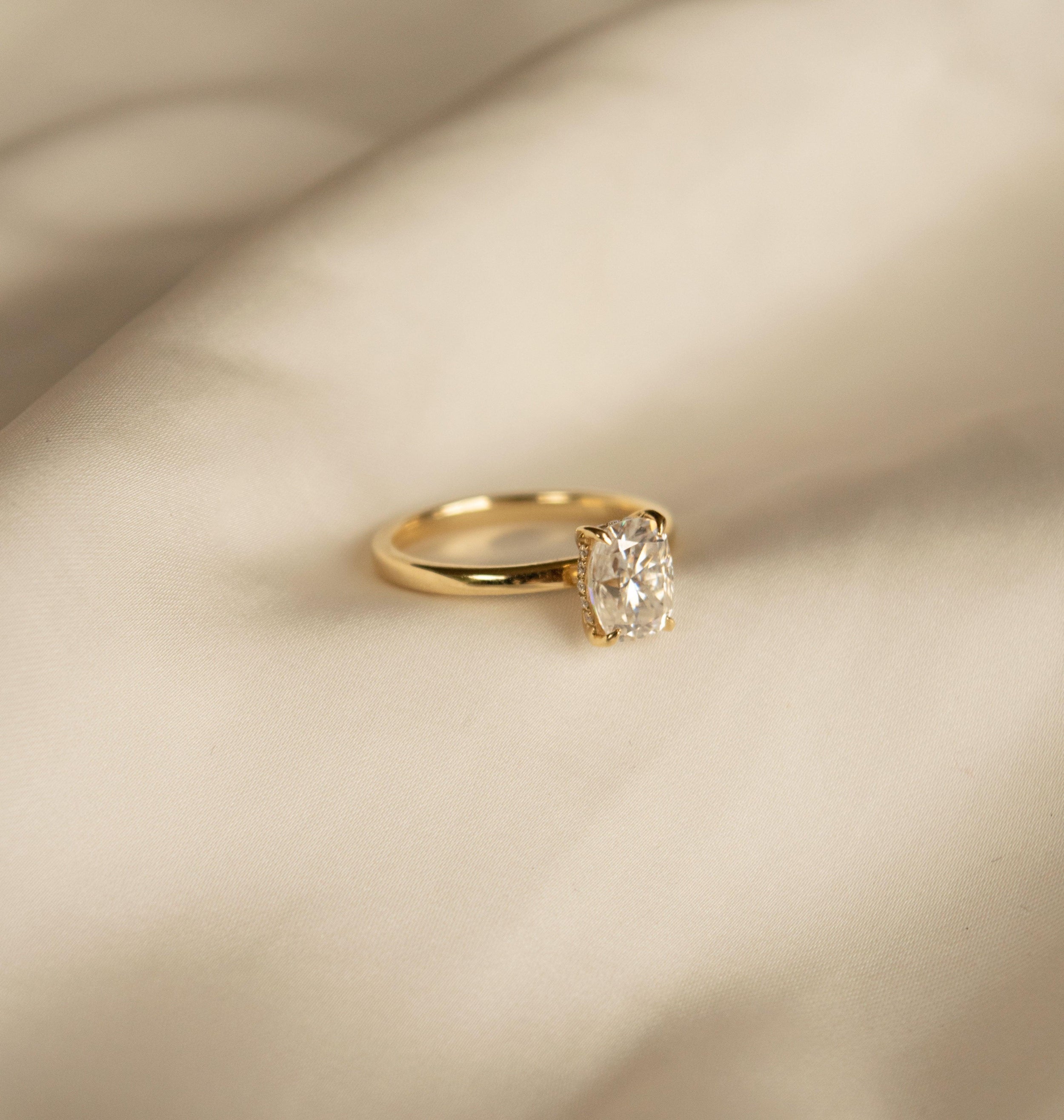 1.25 Carats Elongated Cushion Shape Moissanite Hidden Halo Engagement Ring