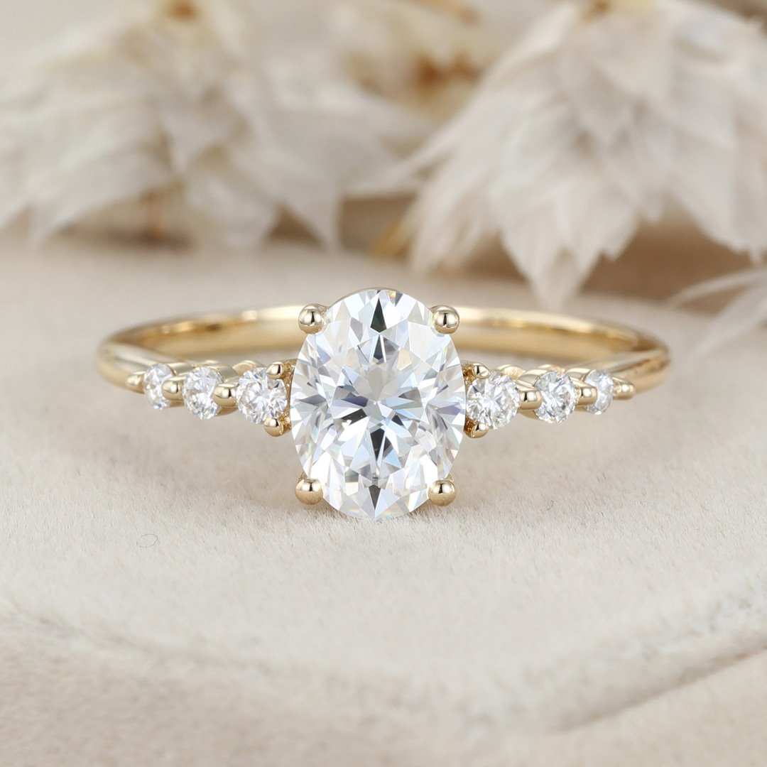 1.50 Carats Oval Shape Moissanite Seven Stone Engagement Ring