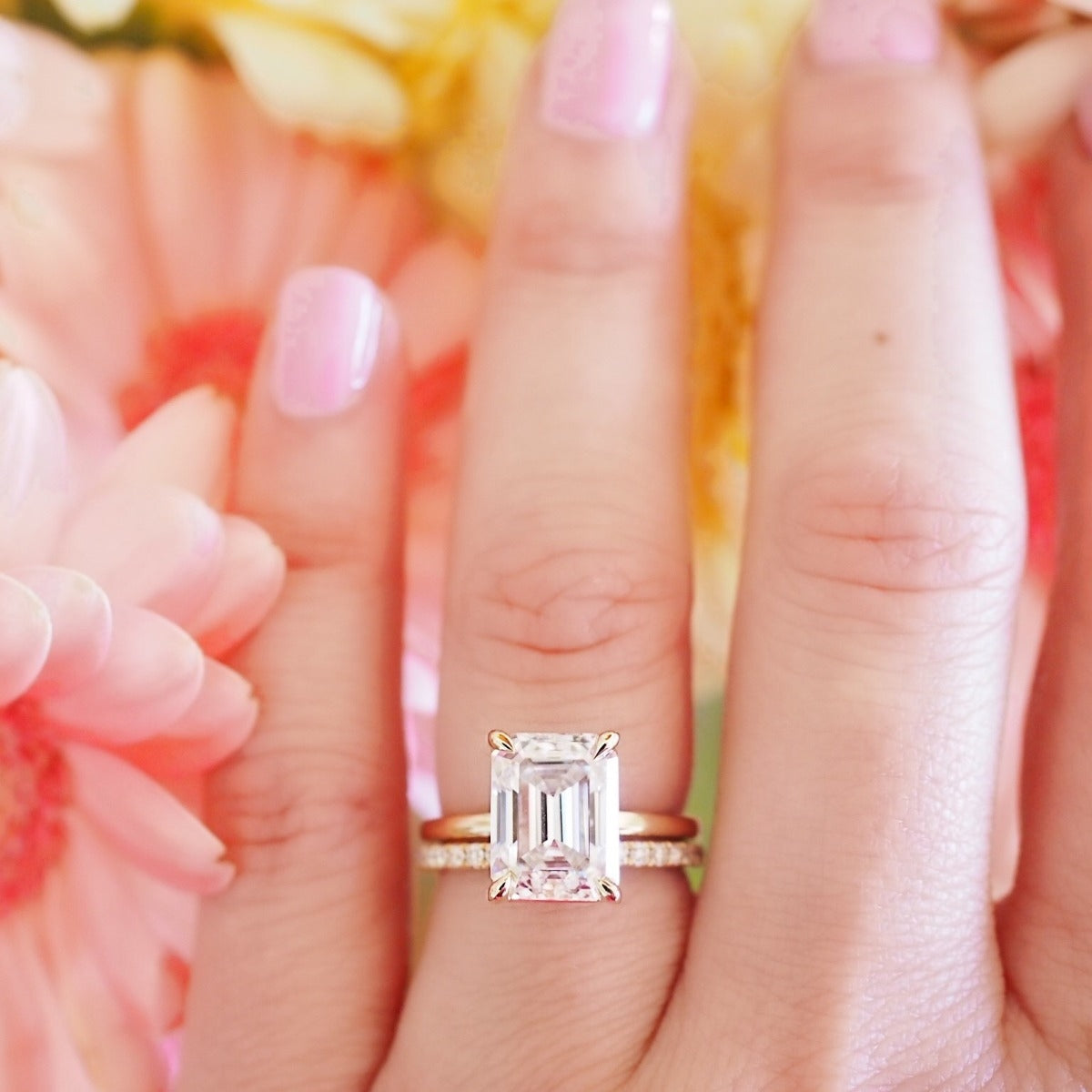 3.70 Carats Emerald Shape Moissanite Solitaire Engagement Ring