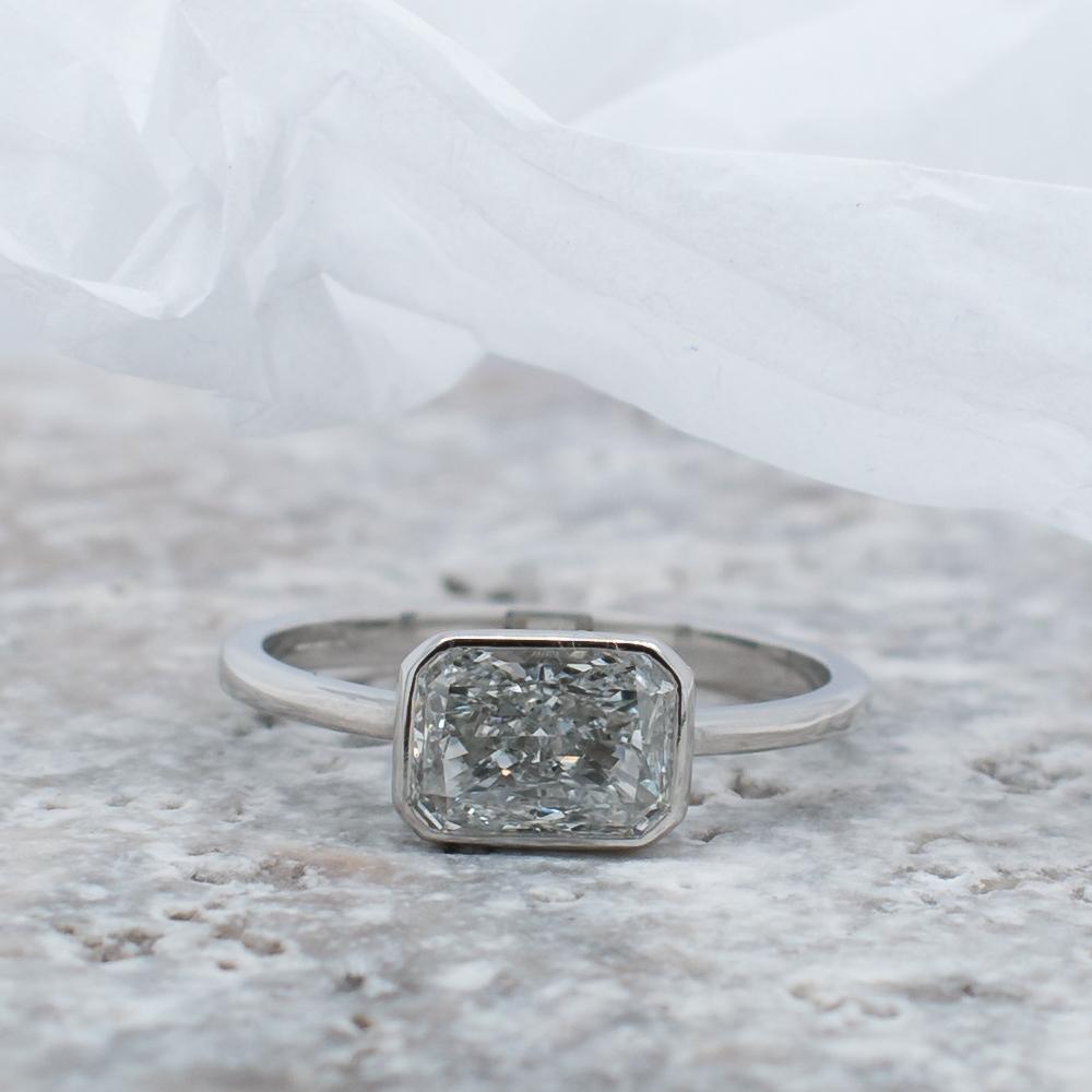 1.0 Carats East-West Radiant Shape Moissanite Solitaire Engagement Ring