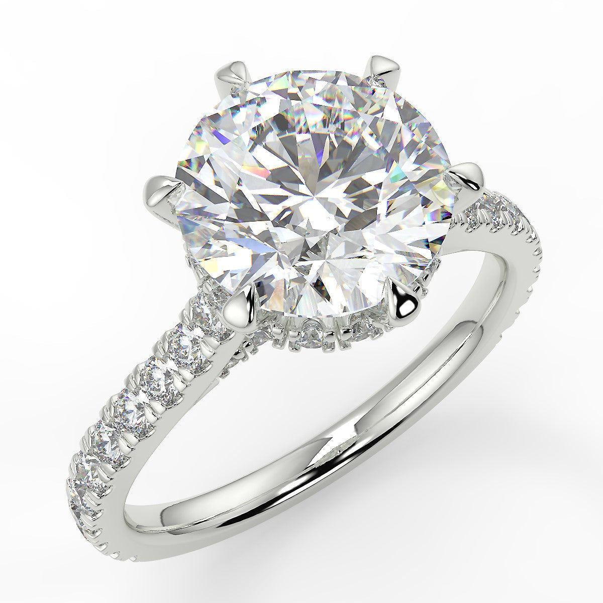 2.20 Carats Round Shape Moissanite Hidden Halo & Pave Engagement Ring