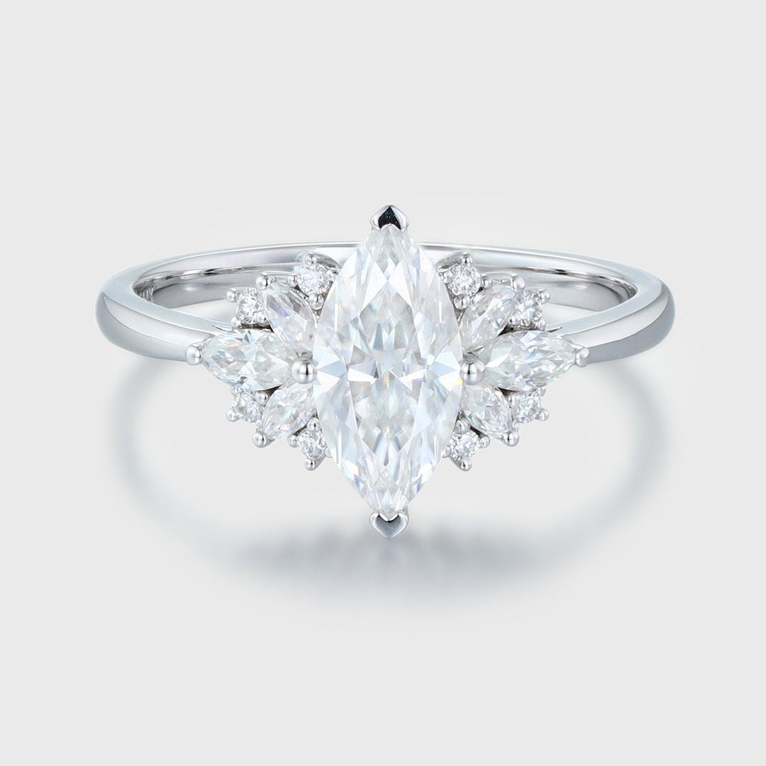 1.0 Carats Marquise Shape Moissanite Cluster Engagement Ring