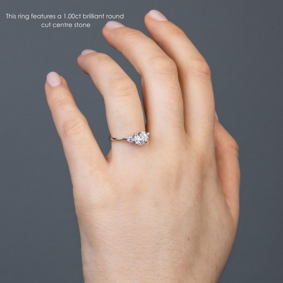 1.02 Carats Round Shape Moissanite Three Stone Engagement Ring