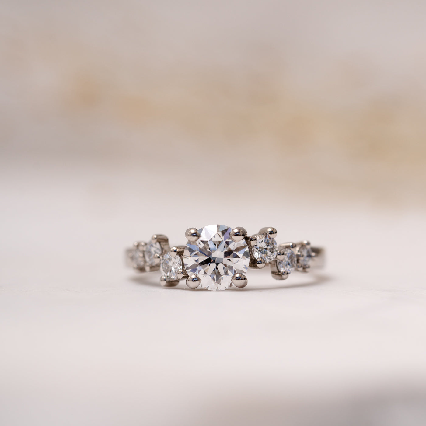 1.04 Carats Round Shape Moissanite Seven Stone Engagement Ring