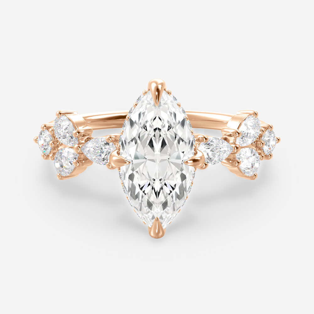 1.0 Carats Marquise Shape Moissanite Cluster Engagement Ring