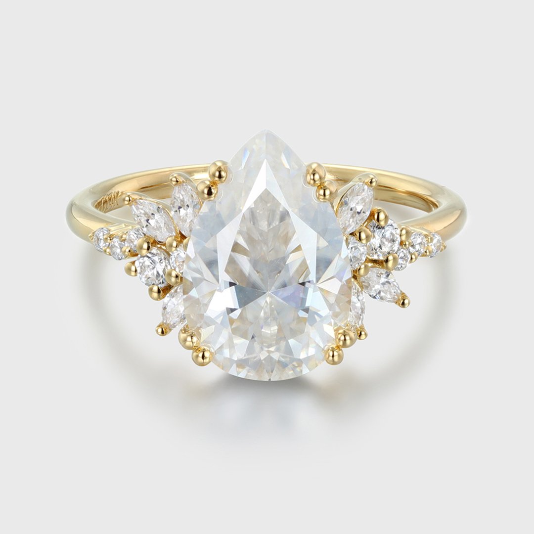 3.0 Carats Pear Shape Moissanite Cluster Engagement Ring
