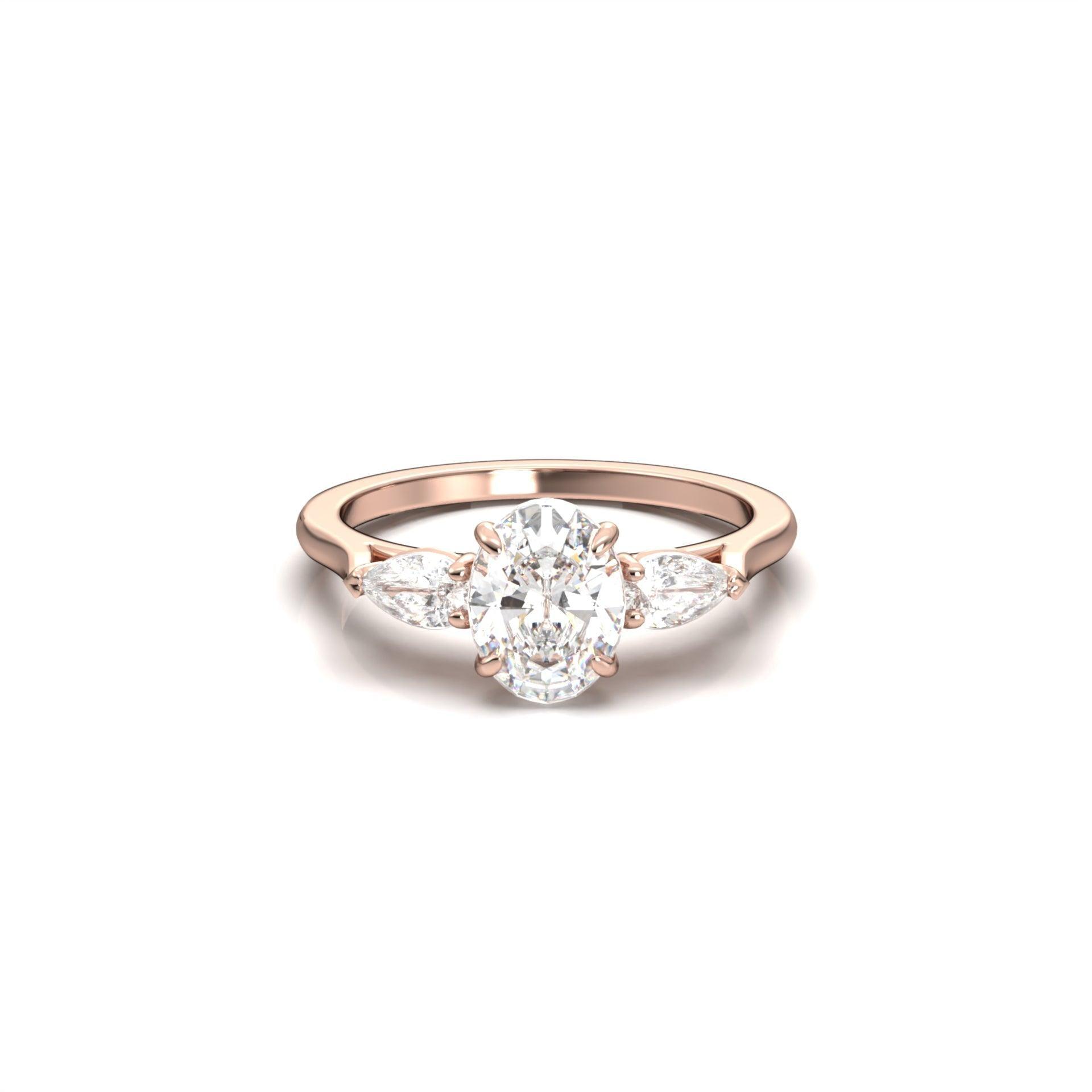 1.50 Carats Oval Shape Moissanite Three Stone Engagement Ring