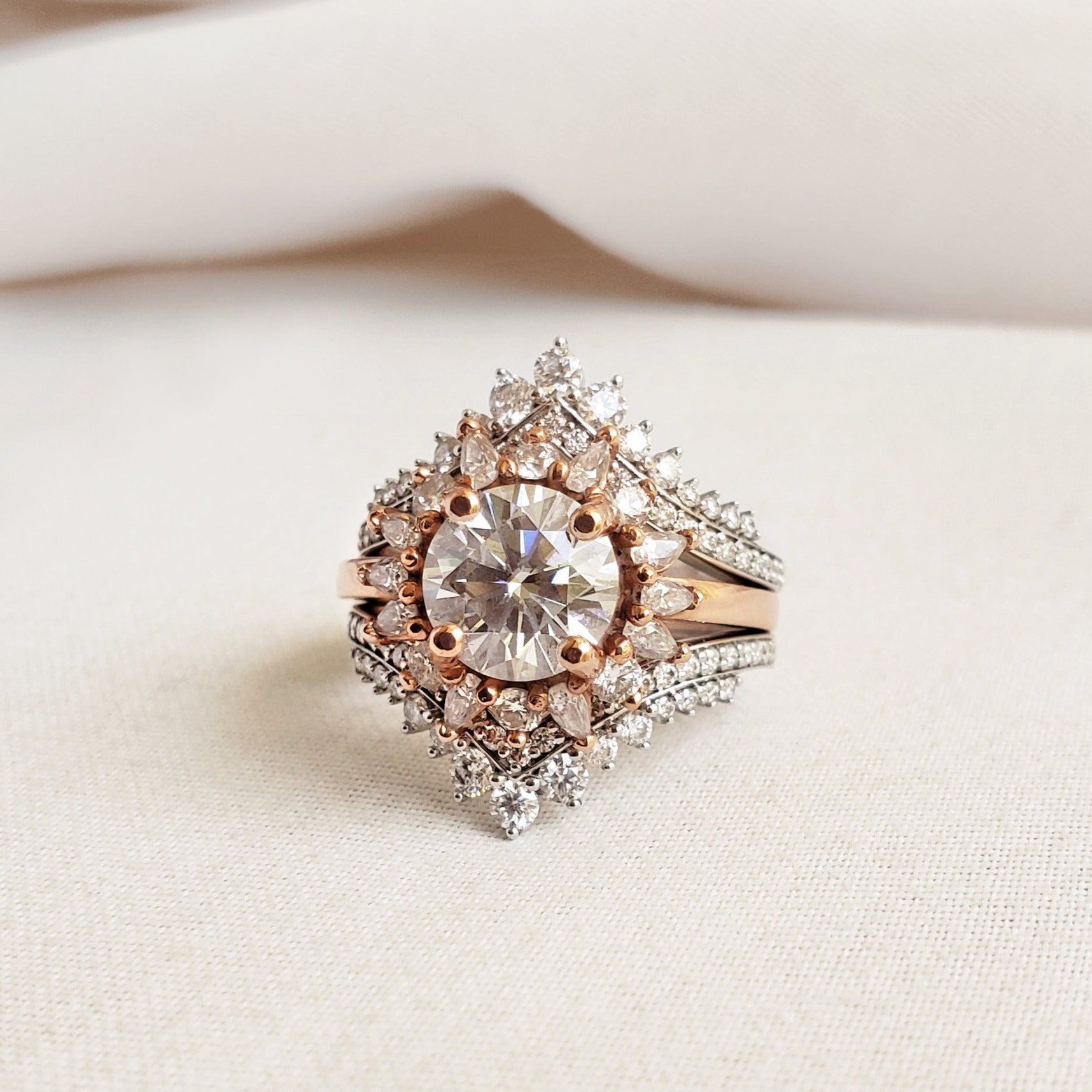 1.50 Carats Round Shape Moissanite Halo Engagement Ring
