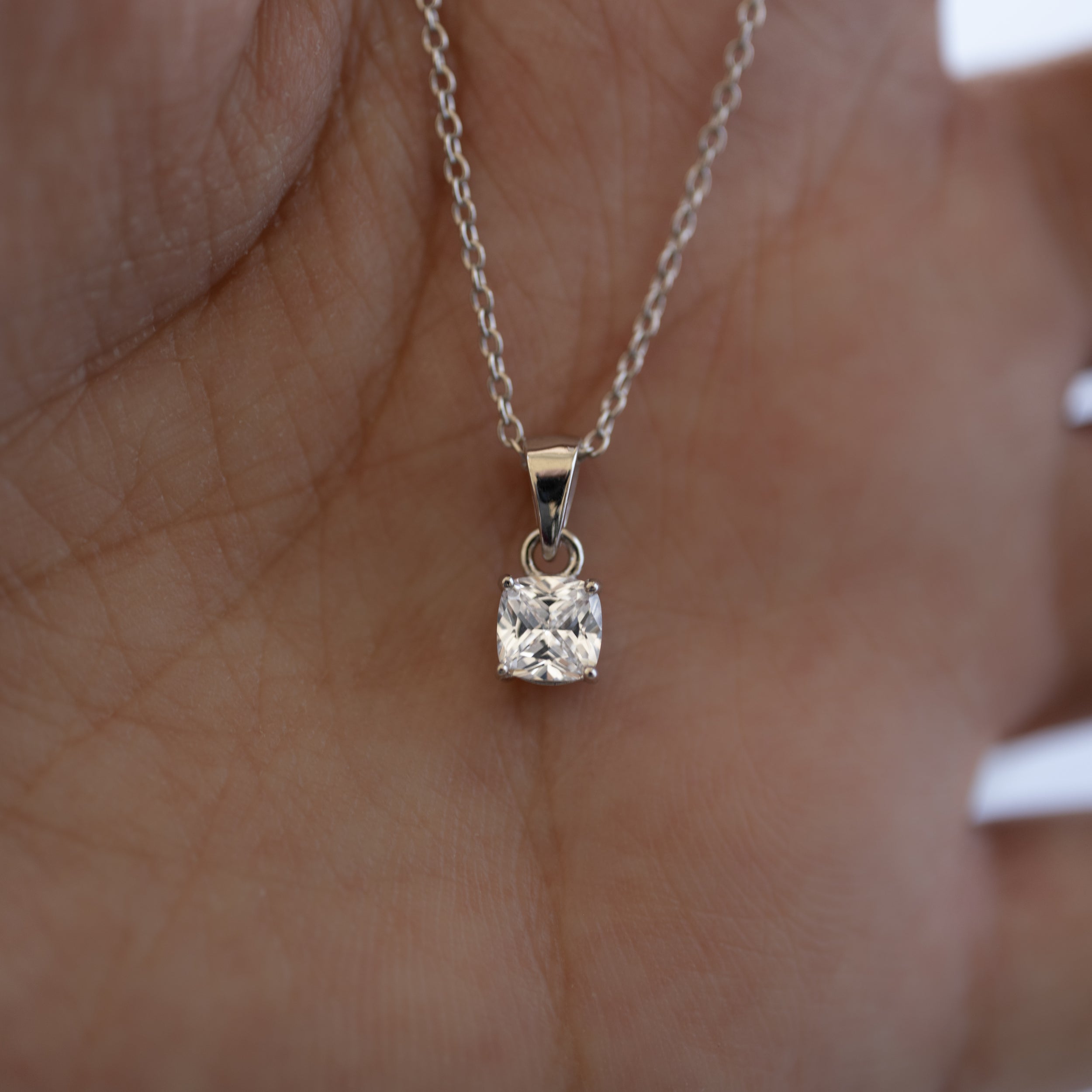 0.10 Carats Cushion Shape Moissanite Solitaire Necklace
