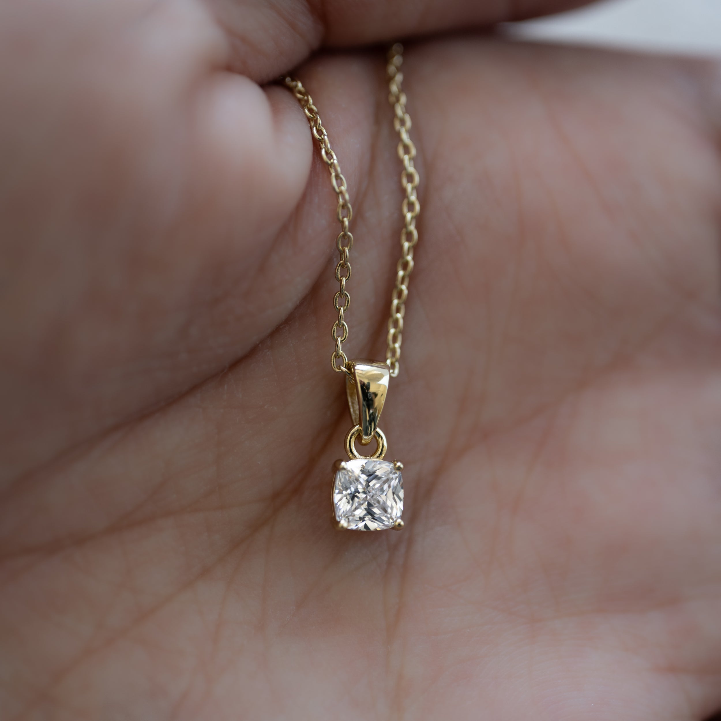 0.10 Carats Cushion Shape Moissanite Solitaire Necklace