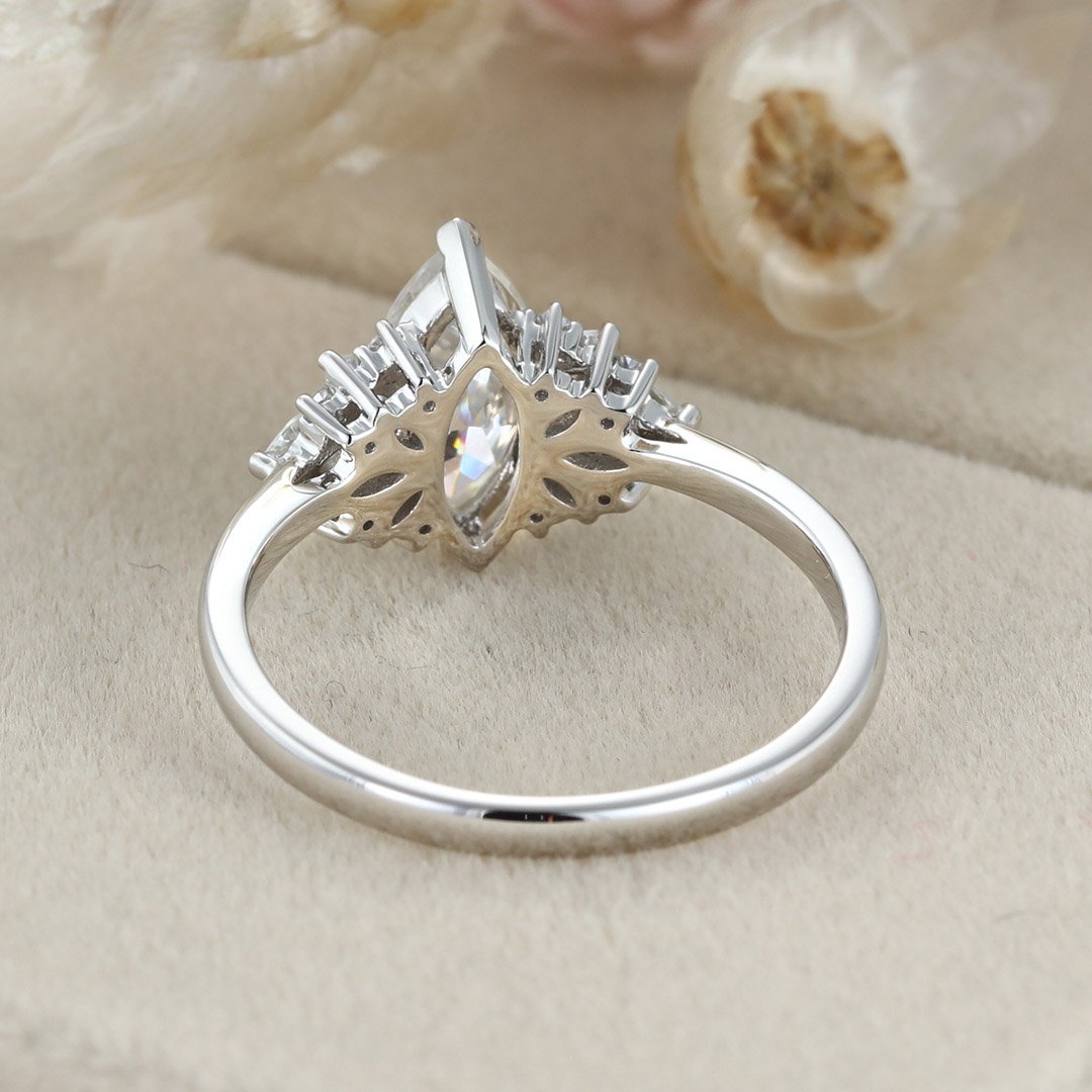 1.0 Carats Marquise Shape Moissanite Cluster Engagement Ring