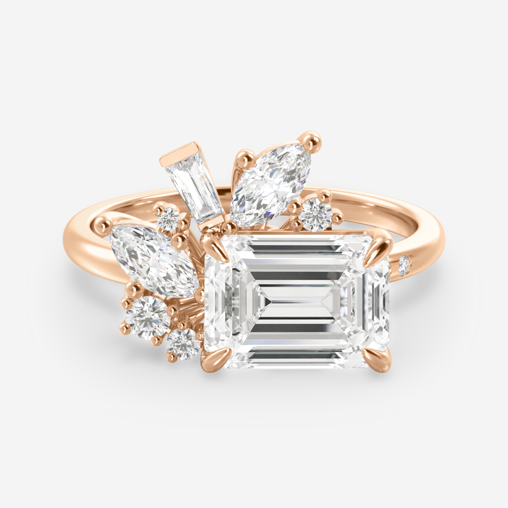 1.75 Carats Emerald Shape Moissanite Cluster Engagement Ring