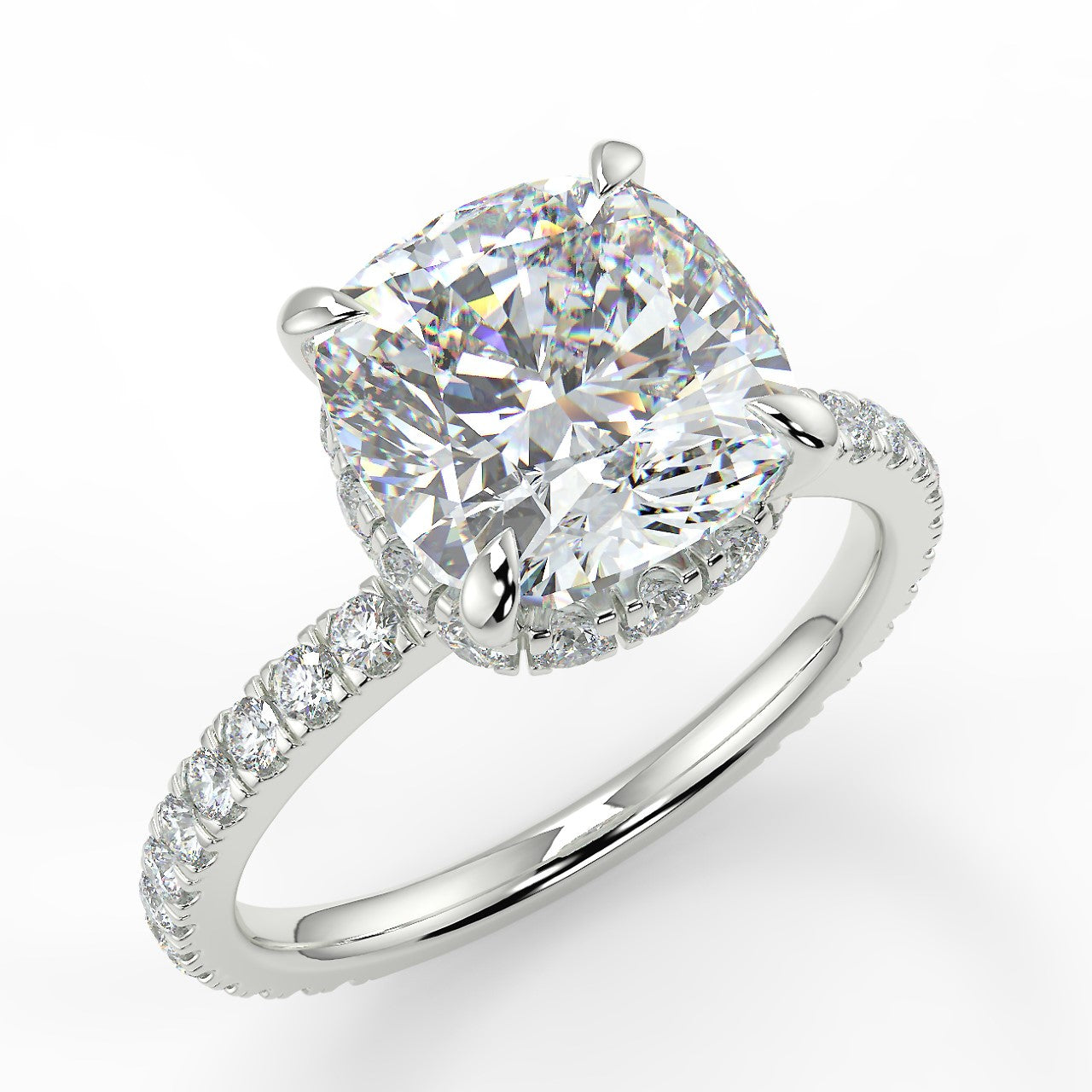2.50 Carats Cushion Shape Moissanite Hidden Halo & Pave Engagement Ring