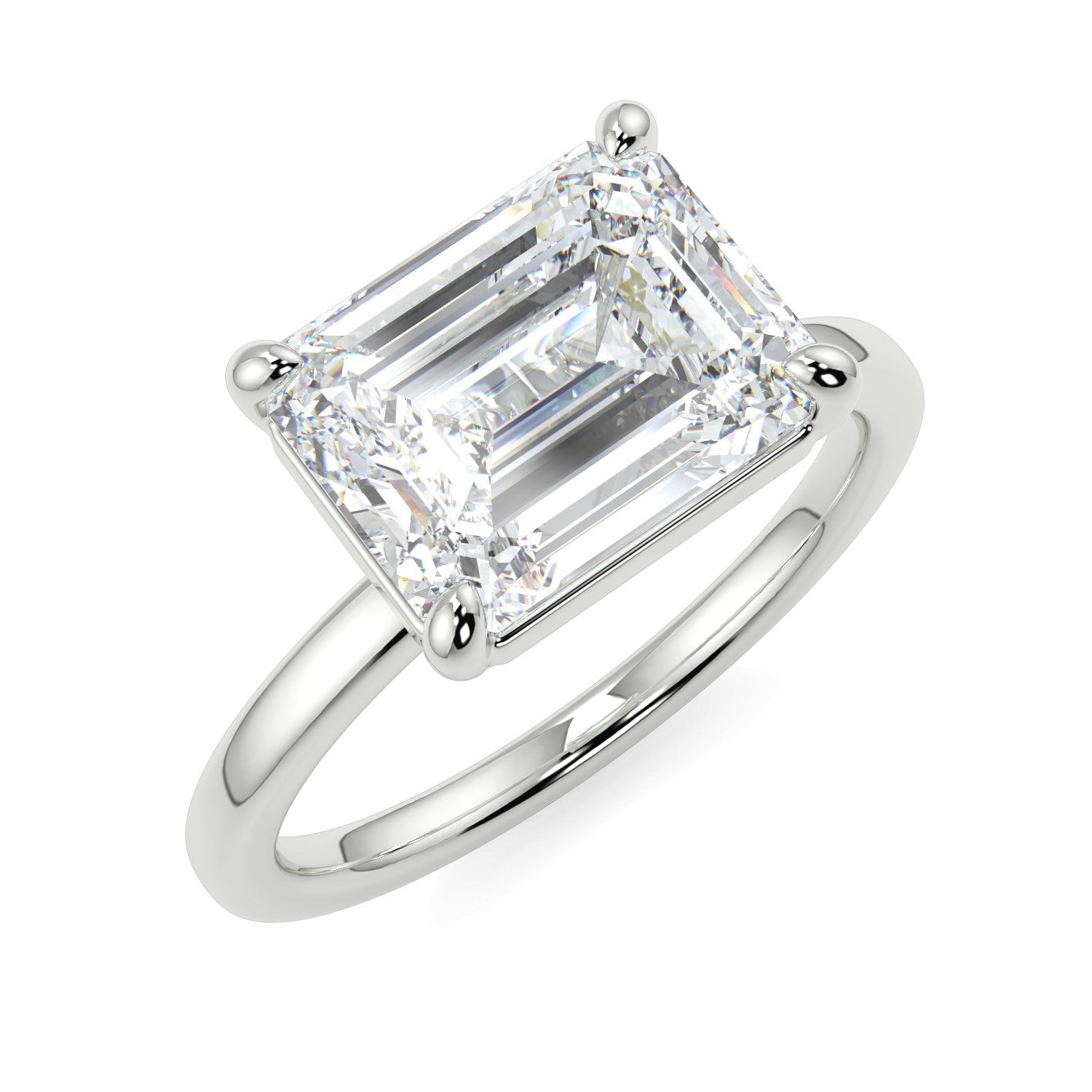 2.24 Carats East-West Emerald Shape Moissanite Solitaire Engagement Ring