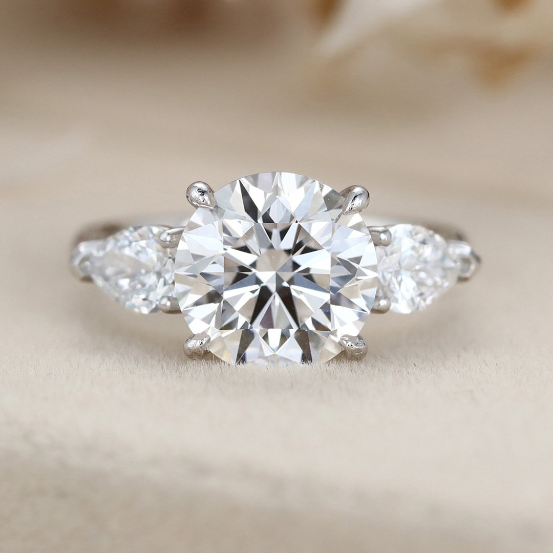 2.0 Carats Round Shape Moissanite Three Stone Engagement Ring