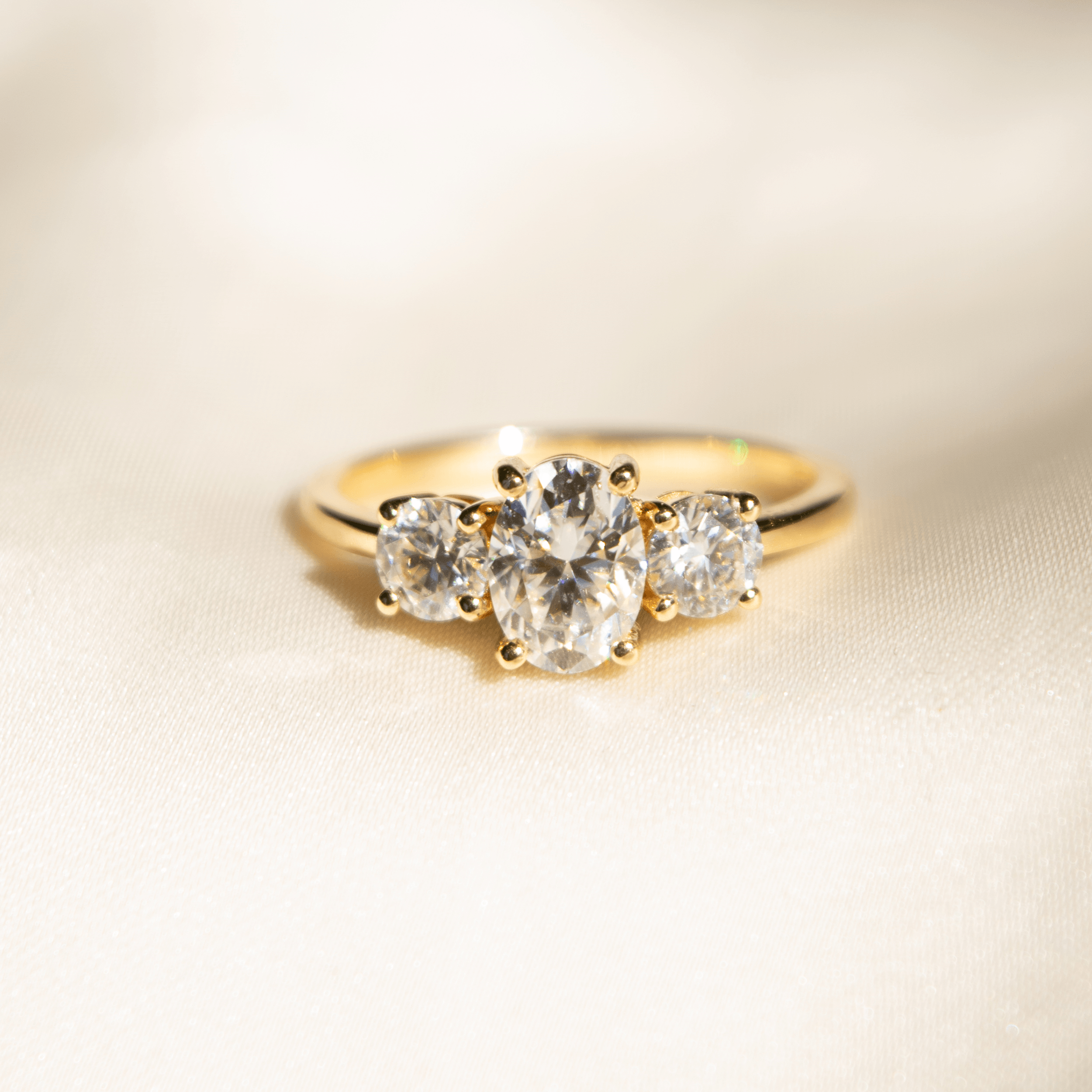 2.0 Carats Oval Shape Moissanite Three Stone Engagement Ring