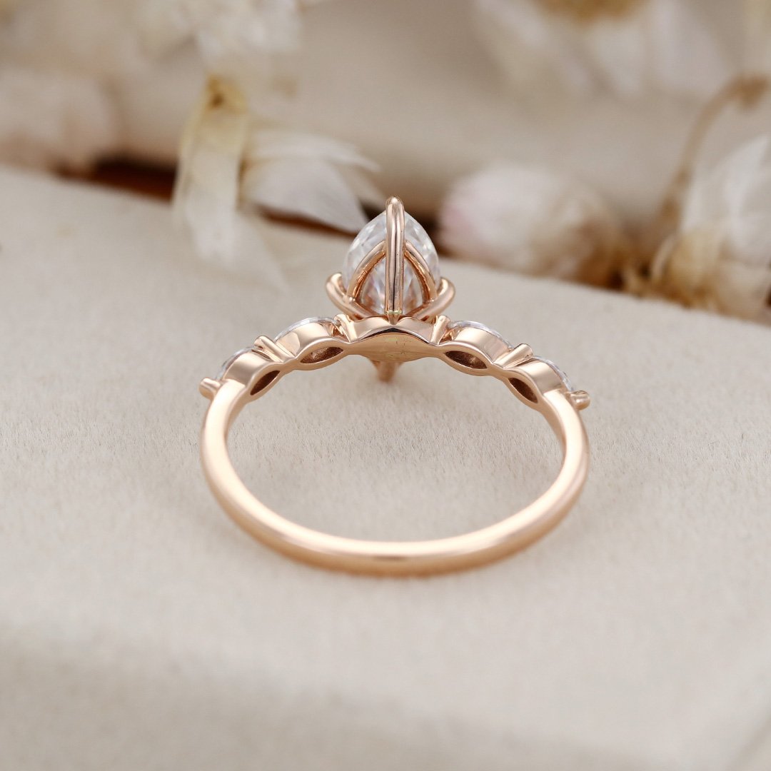 1.0 Carats Marquise Shape Moissanite Pave Engagement Ring
