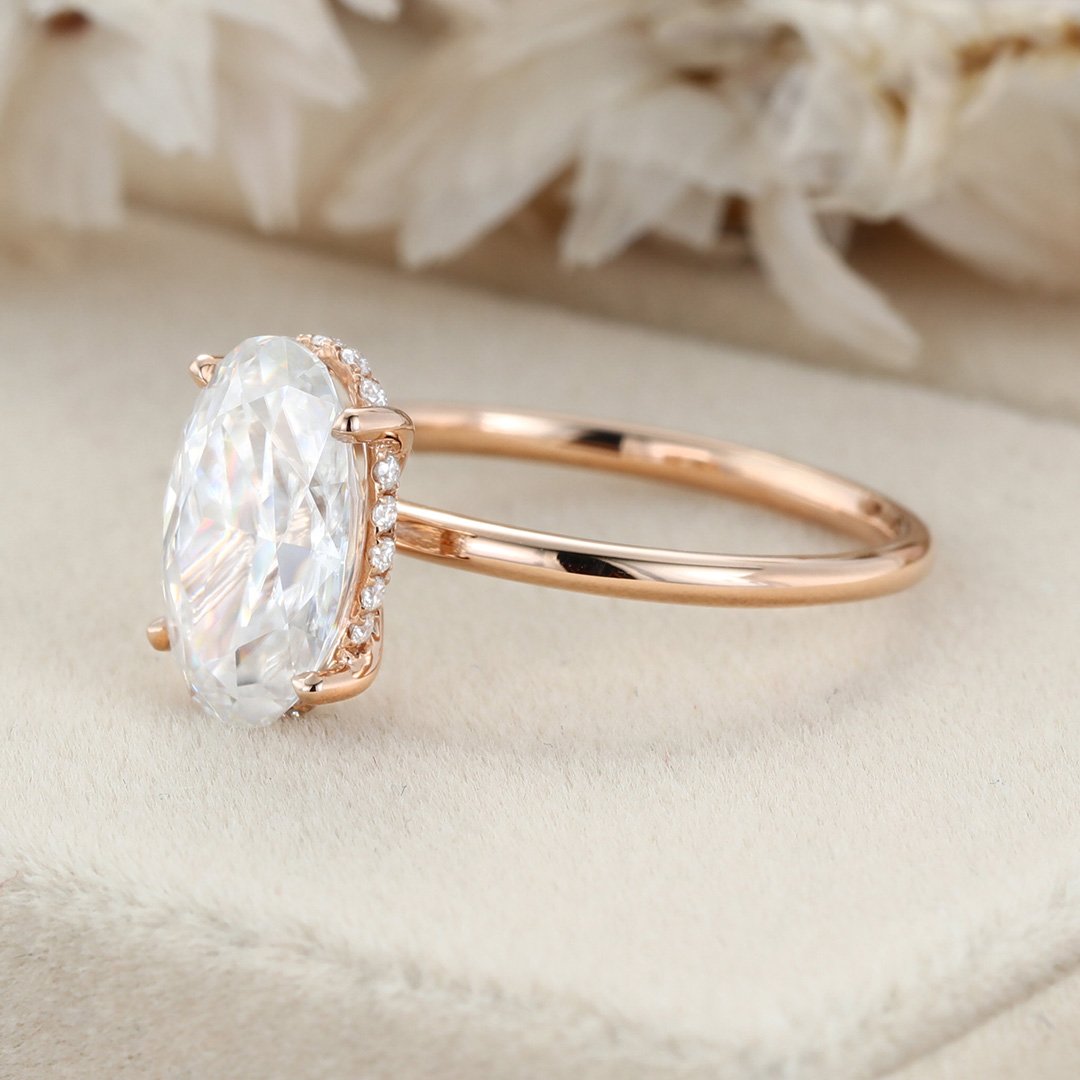 3.0 Carats Oval Shape Moissanite Hidden Halo Engagement Ring