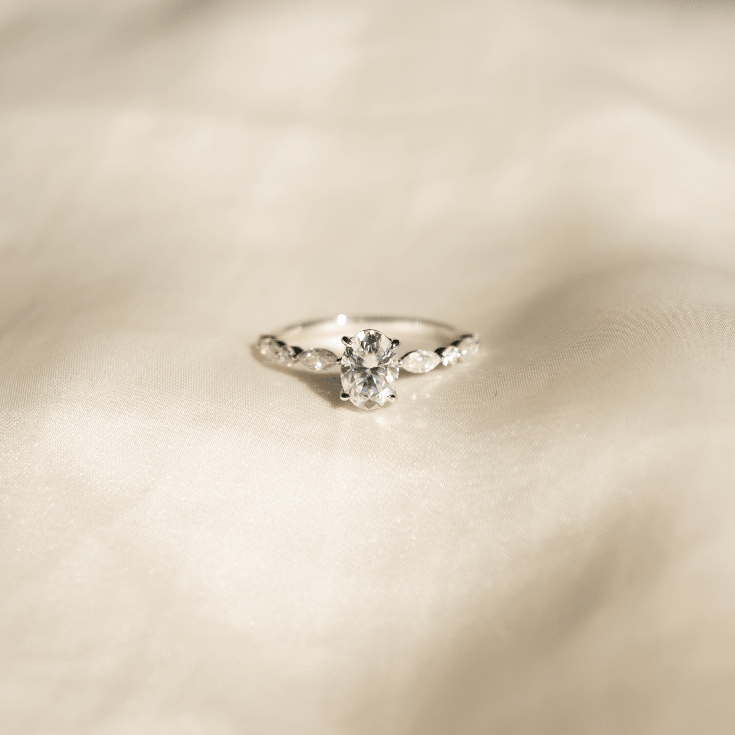1.0 Carats Oval Shape Moissanite Pave Engagement Ring