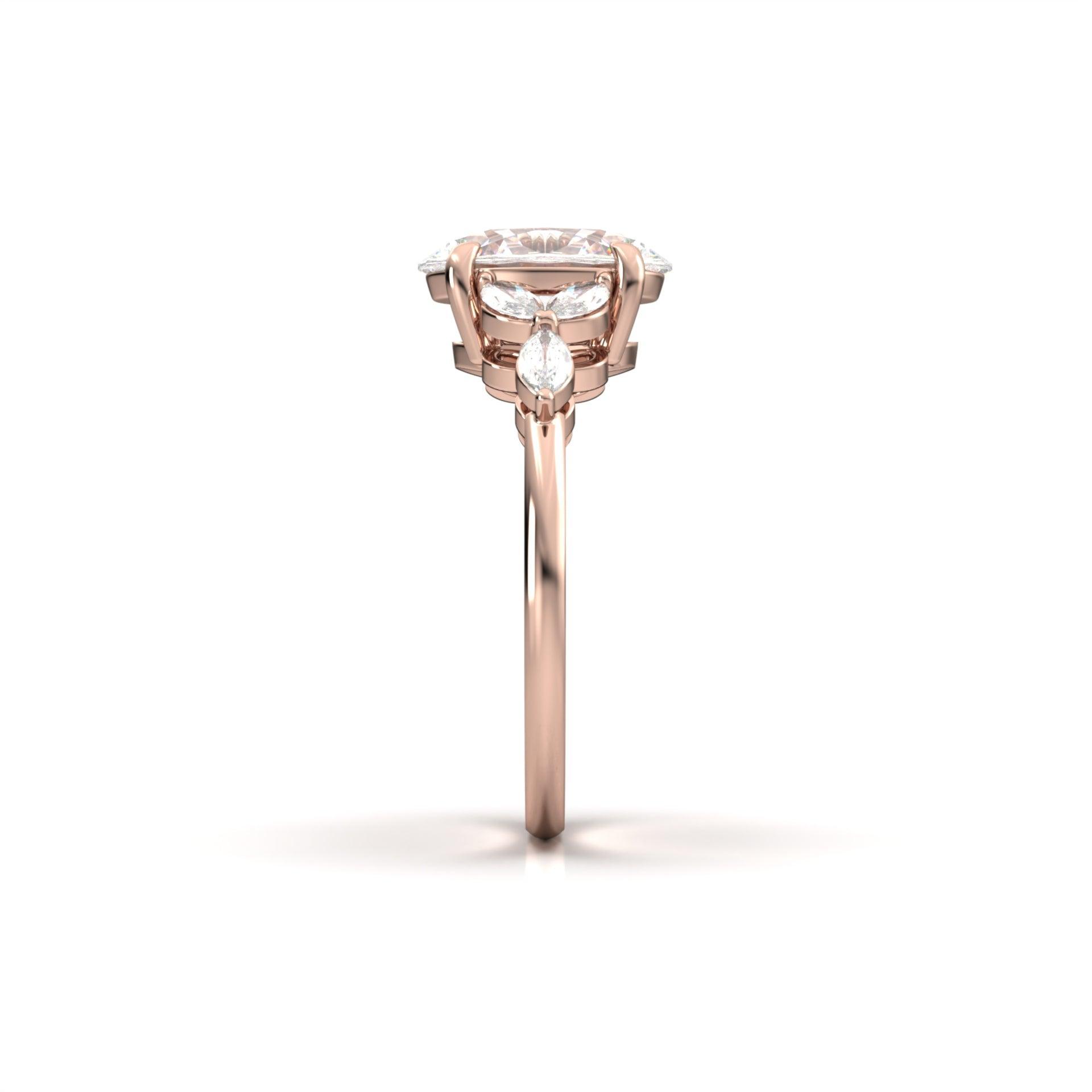 2.0 Carats Oval Moissanite Cluster Engagement Ring