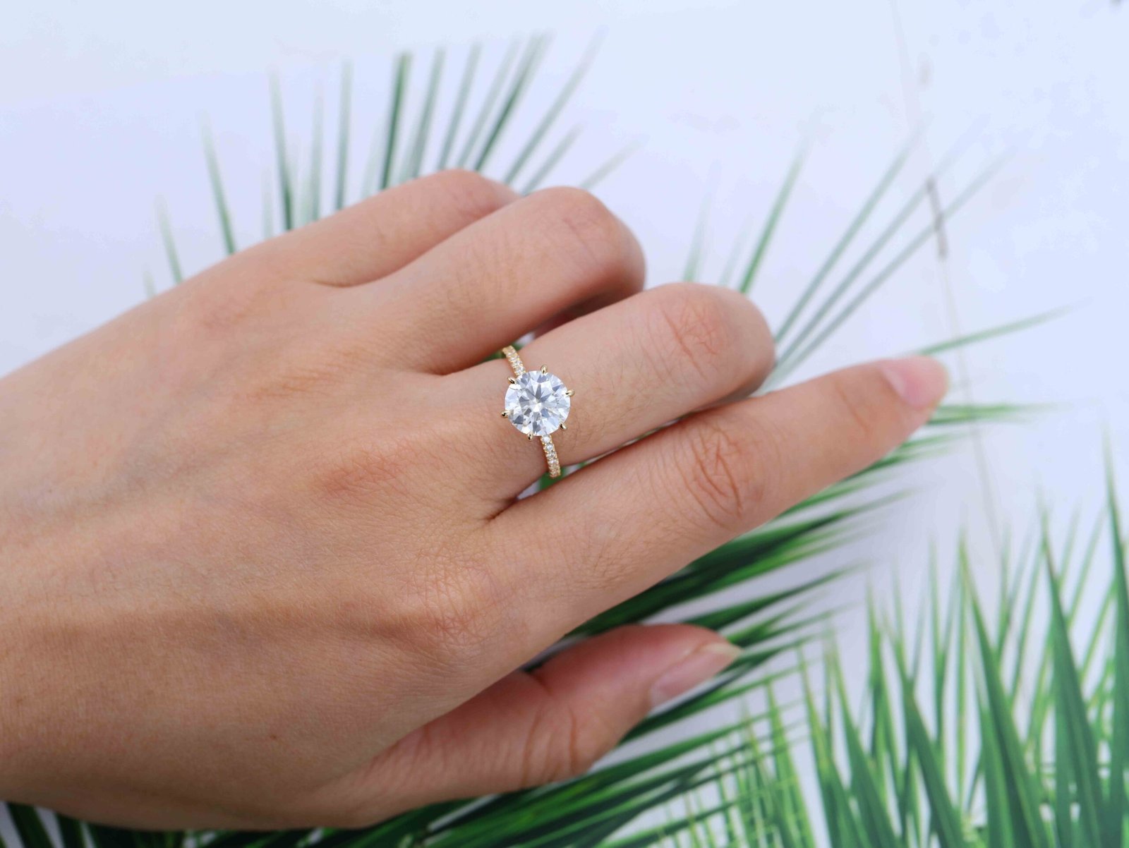 3.0 Carats Round Shape Moissanite Hidden Halo & Pave Engagement Ring