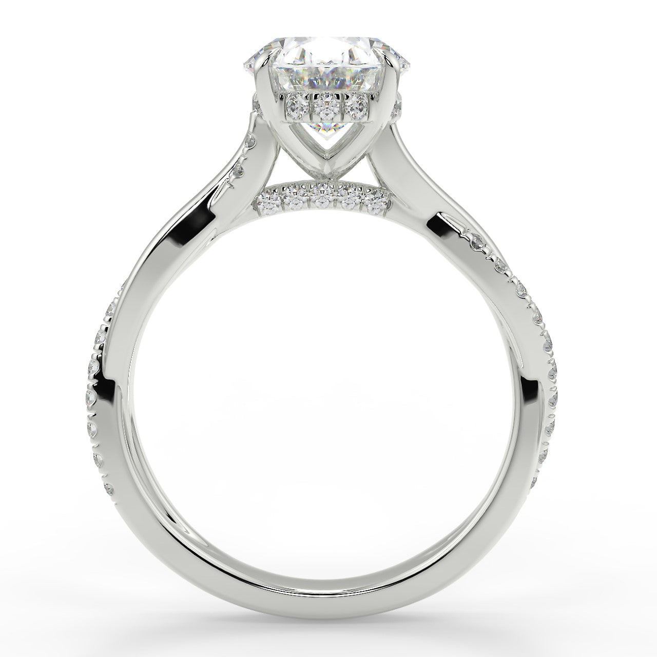 2.30 Carats Oval Shape Moissanite Hidden Halo & Pave Engagement Ring