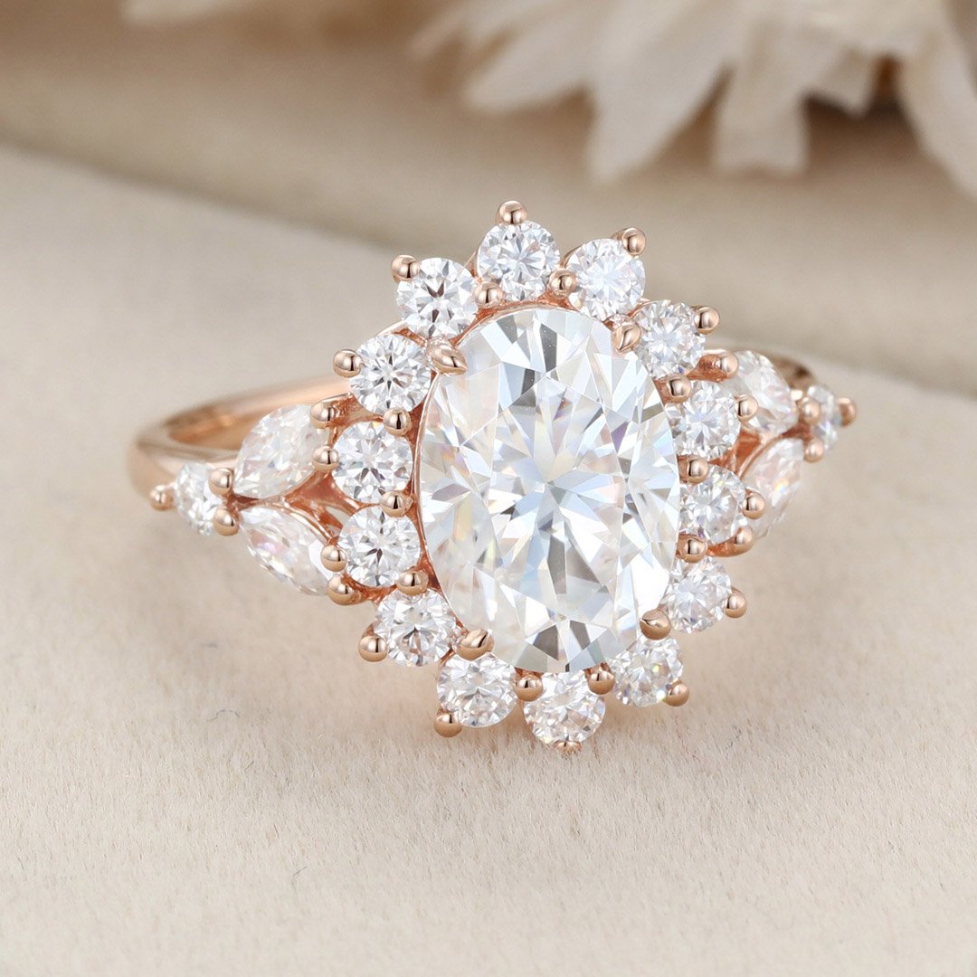 2.50 Carats Oval Shape Moissanite halo Engagement Ring