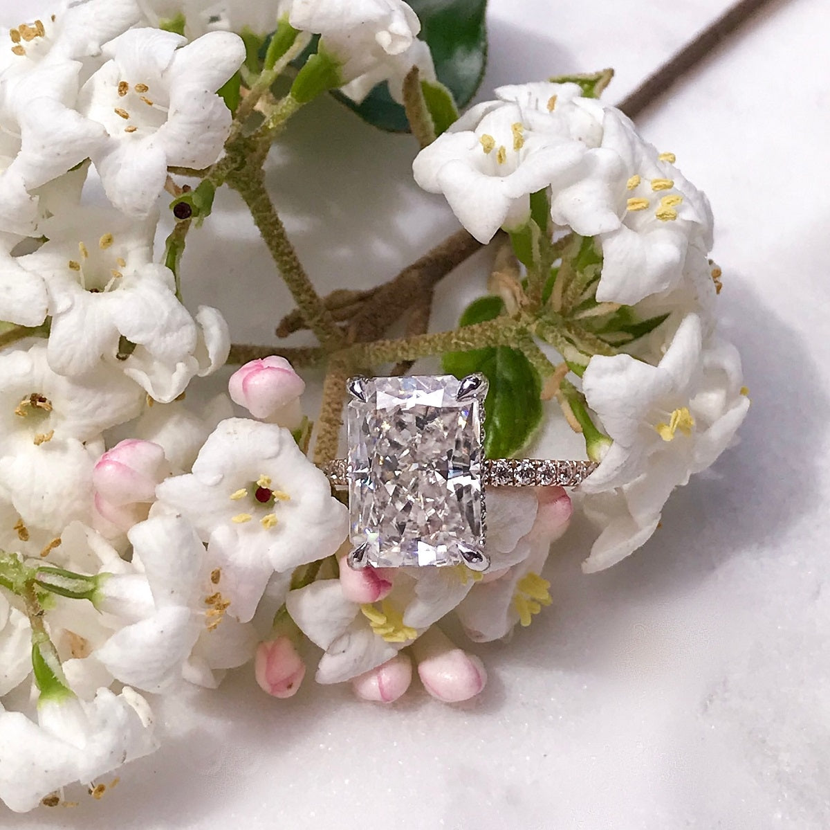 5.60 Carats Radiant Shape Moissanite Hidden Halo & Pave Engagement Ring