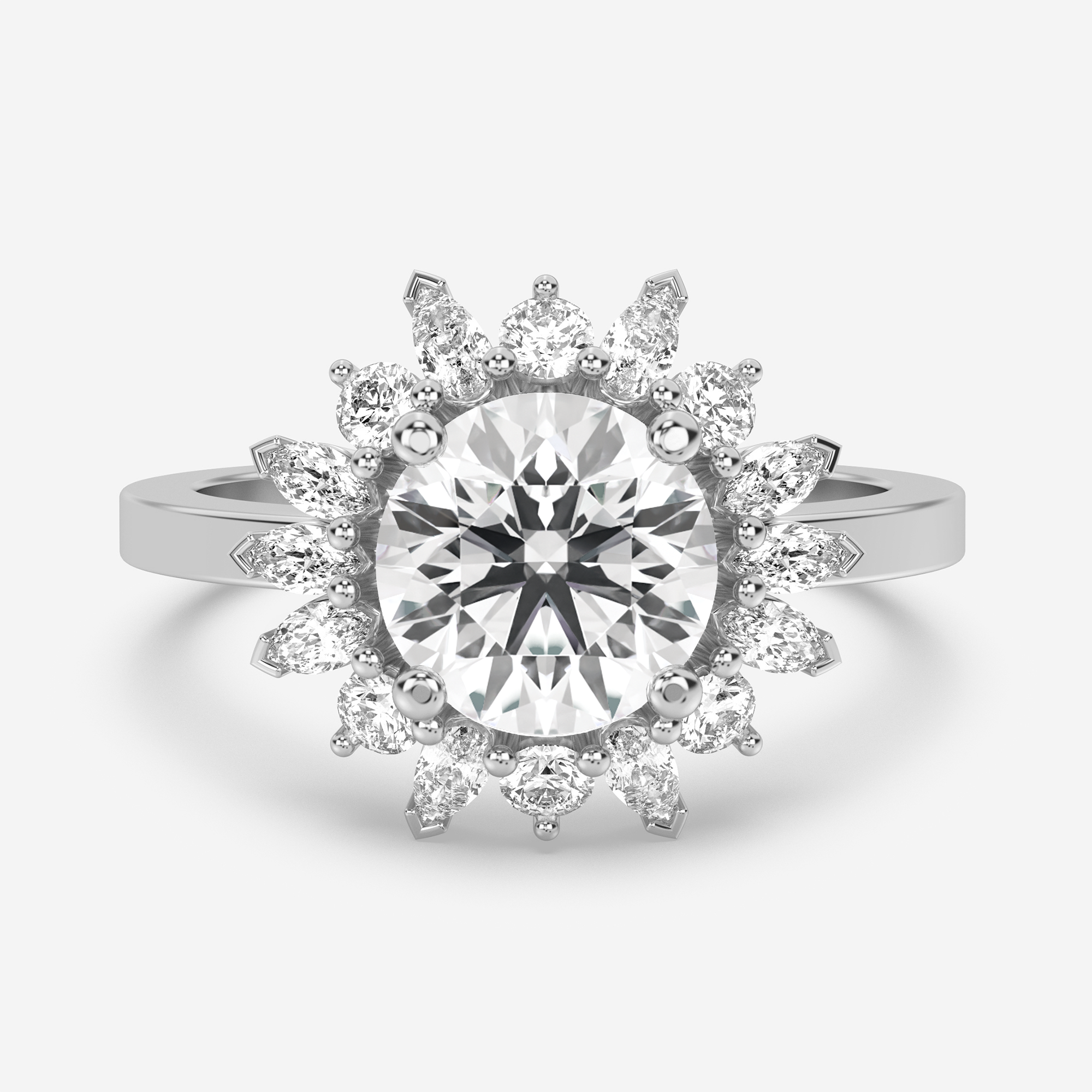 1.50 Carats Round Shape Moissanite Halo Engagement Ring