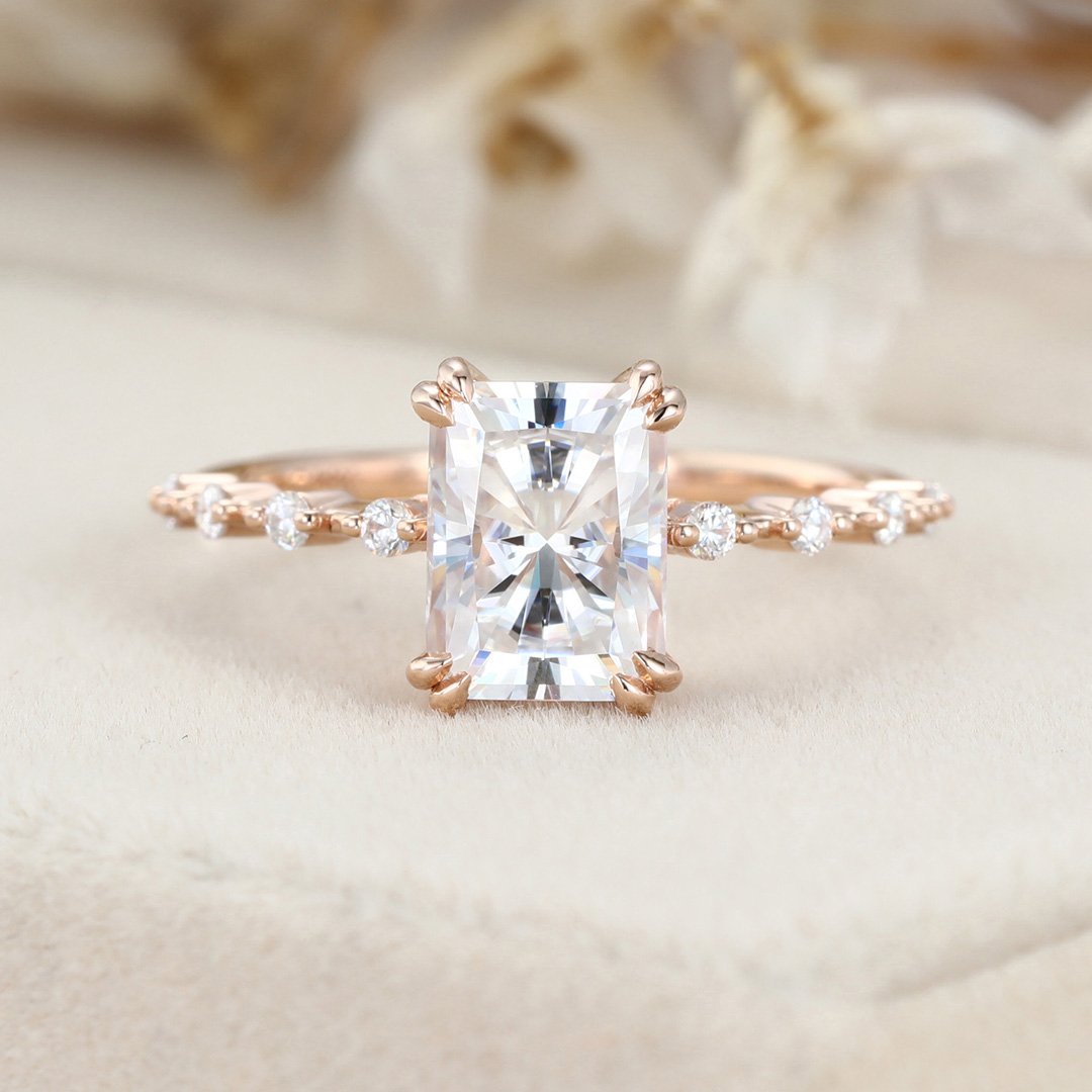 1.80 Carats Radiant Shape Moissanite Dainty Engagement Ring