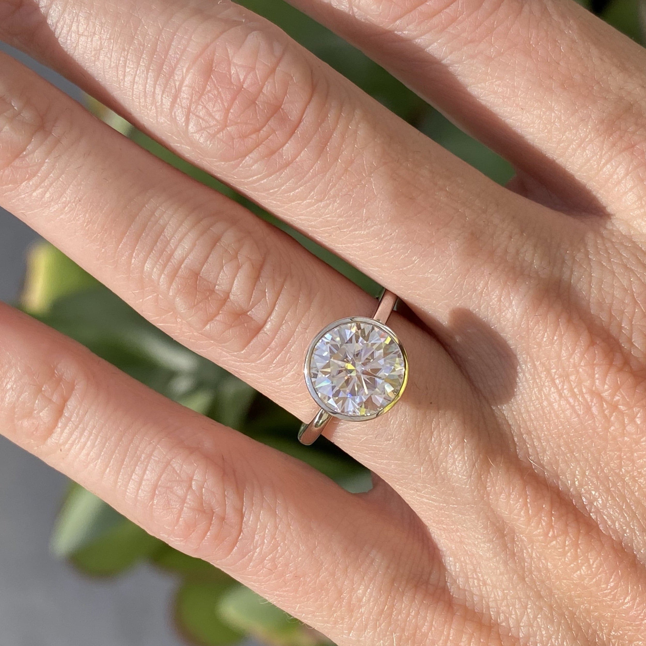 3.50 Carats Round Shape Moissanite Solitaire Bezel Engagement Ring