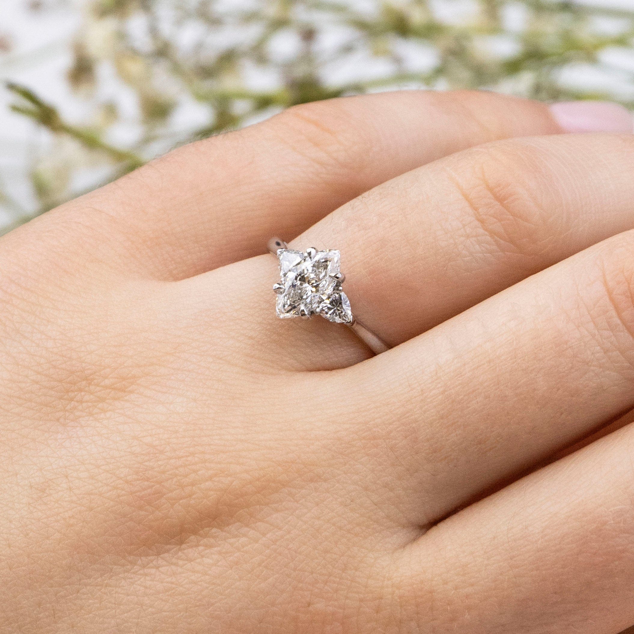 0.90 Carats Marquise Shape Moissanite Three Stone Engagement Ring