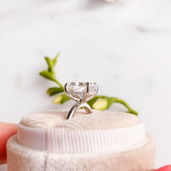 3.0 Carats Radiant Shape Moissanite Hidden Halo Engagement Ring