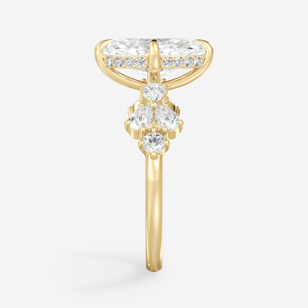 1.0 Carats Marquise Shape Moissanite Cluster Engagement Ring
