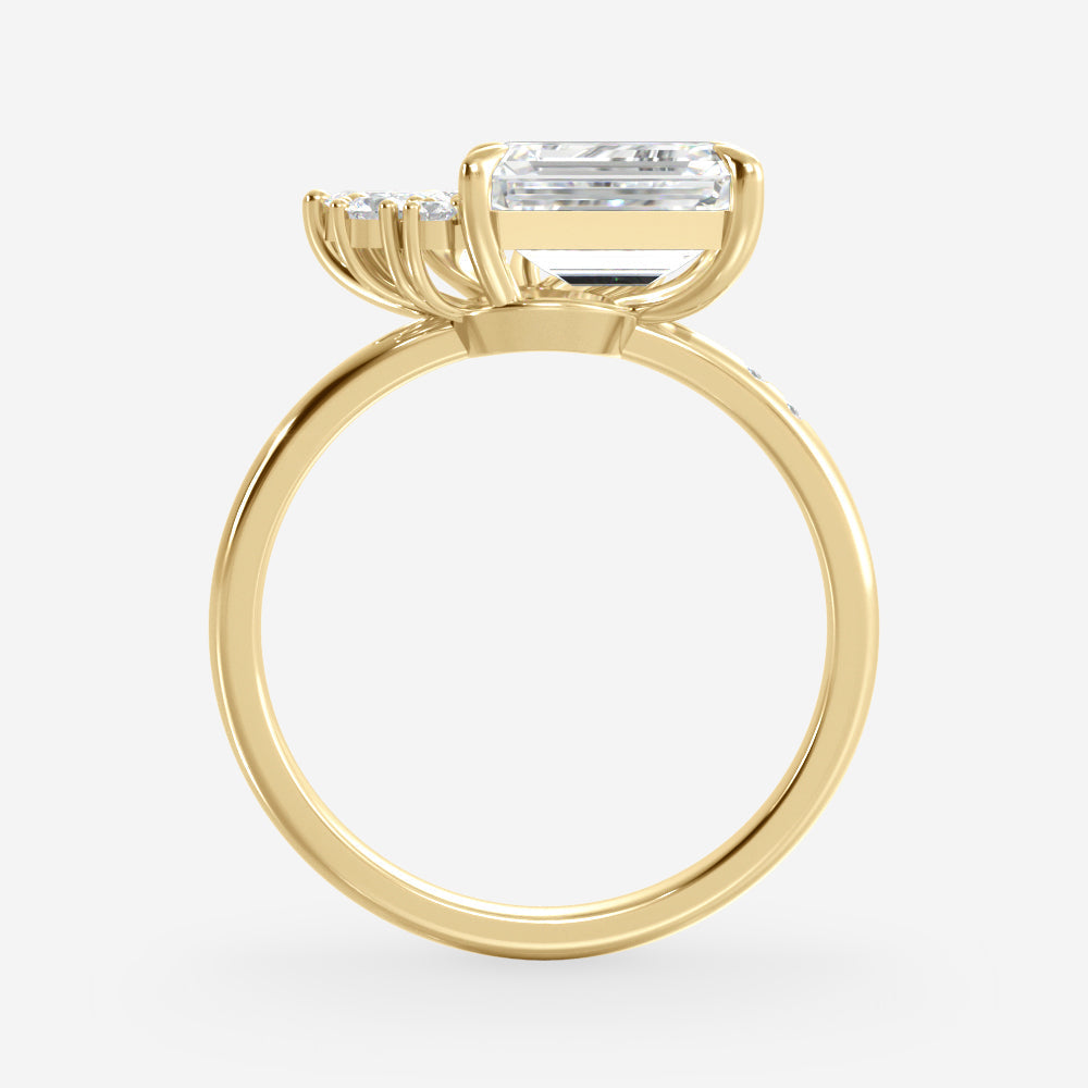 1.75 Carats Emerald Shape Moissanite Cluster Engagement Ring