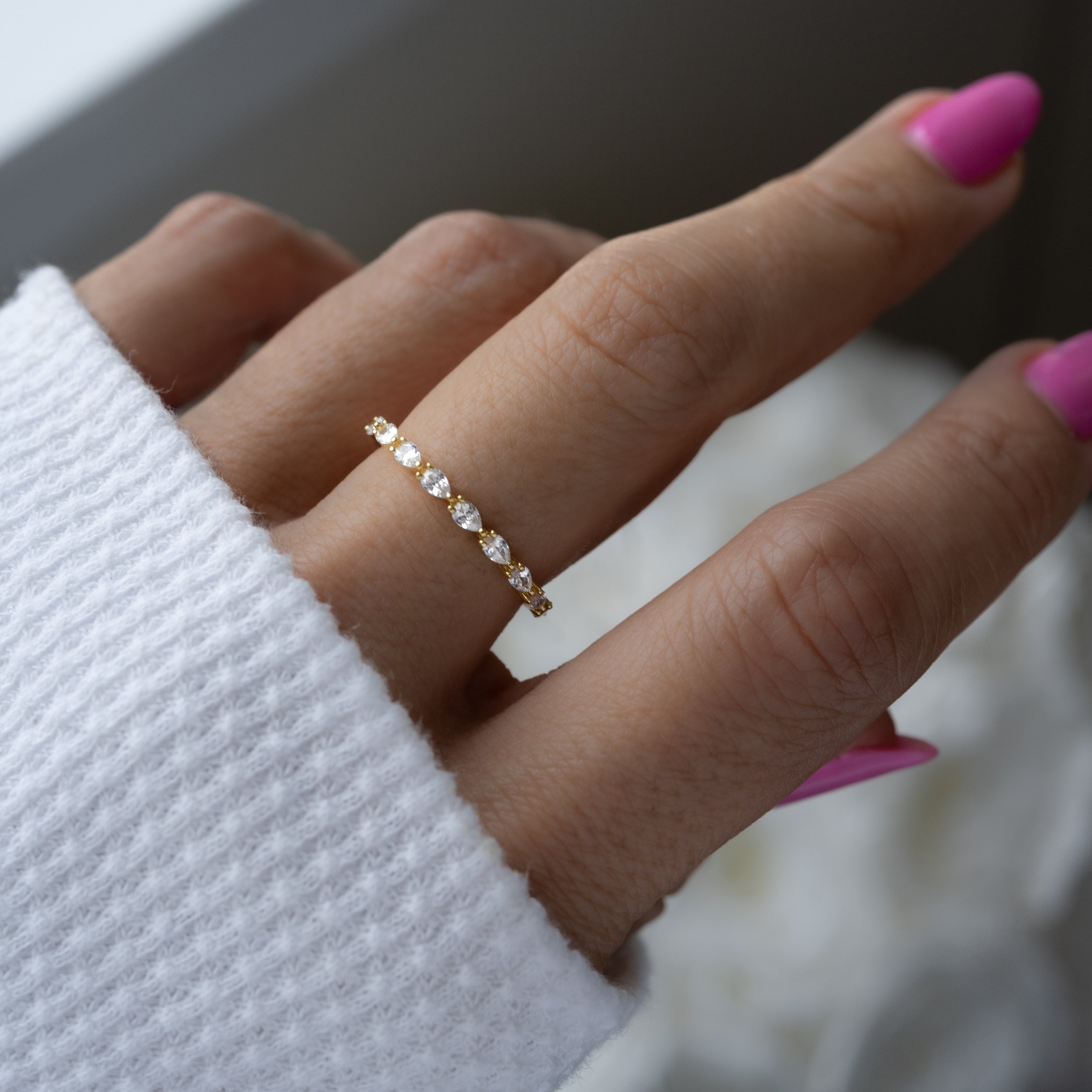 0.45 Carats Moissanite Pear Cut Half Eternity Wedding Band