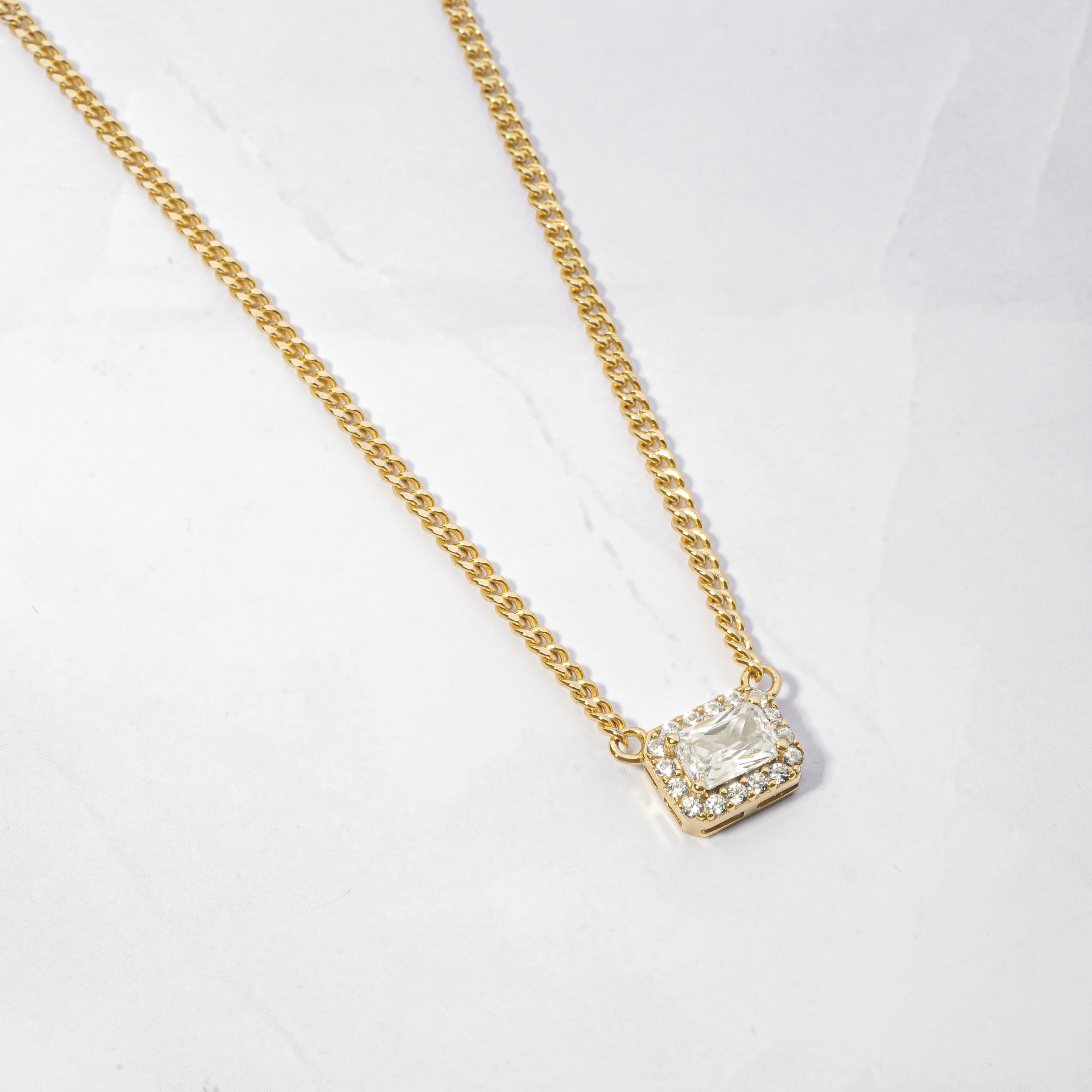 1.20 Carats Radiant Shape Moissanite Diamond Halo Necklace