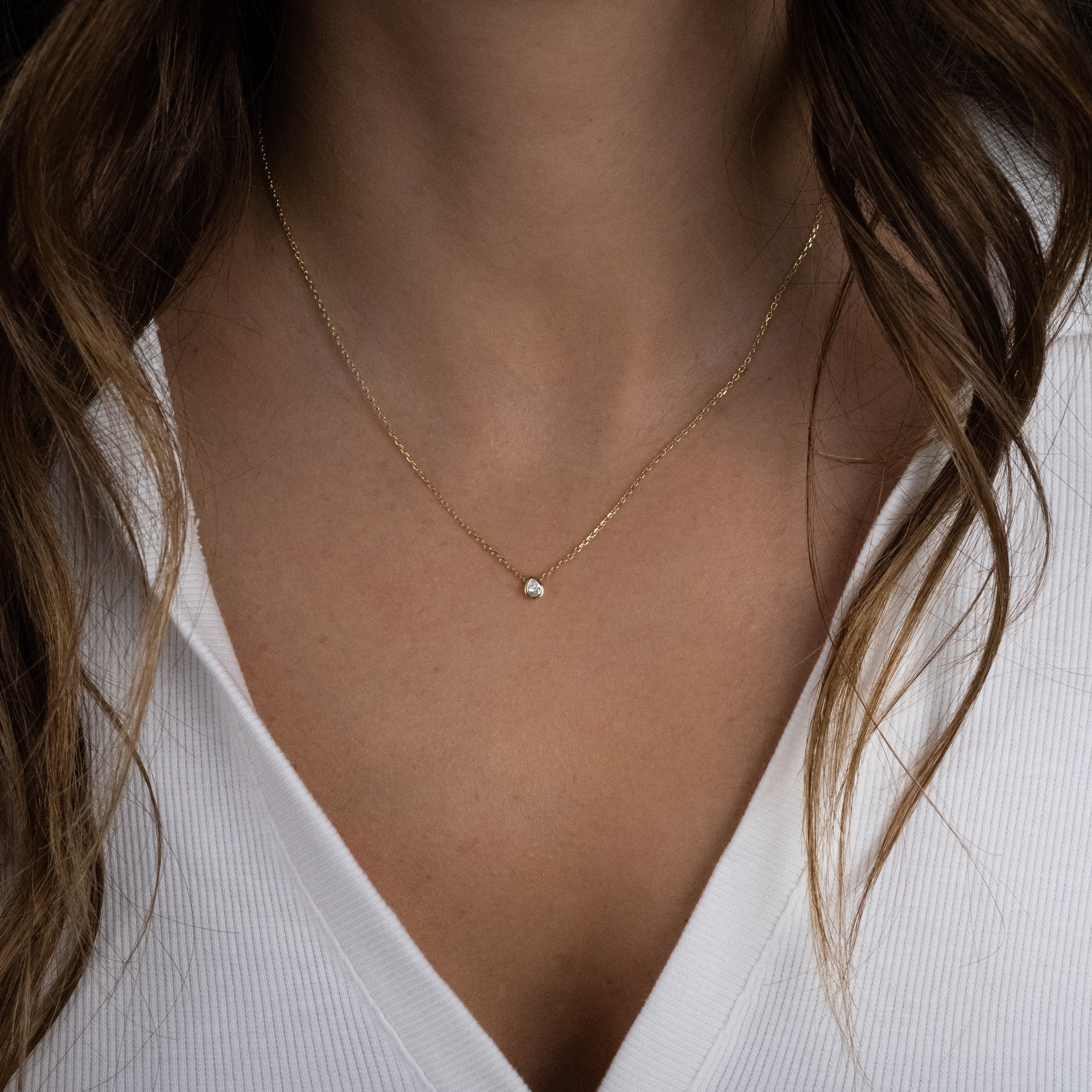 1.0 Carats Pear Shape Moissanite Bezel Solitaire Necklace