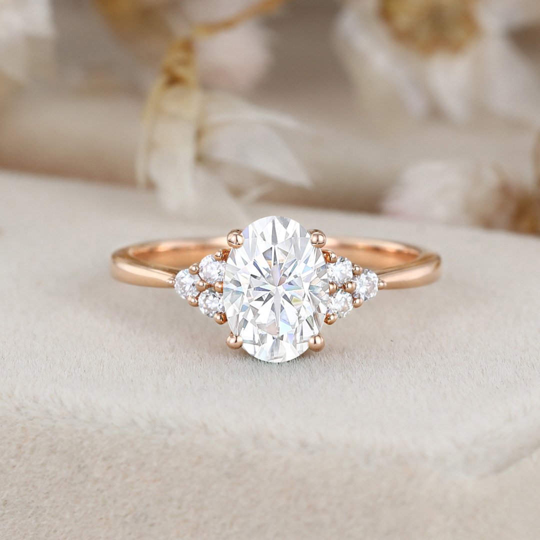 1.50 Carats Oval Shape Moissanite Cluster Engagement Ring