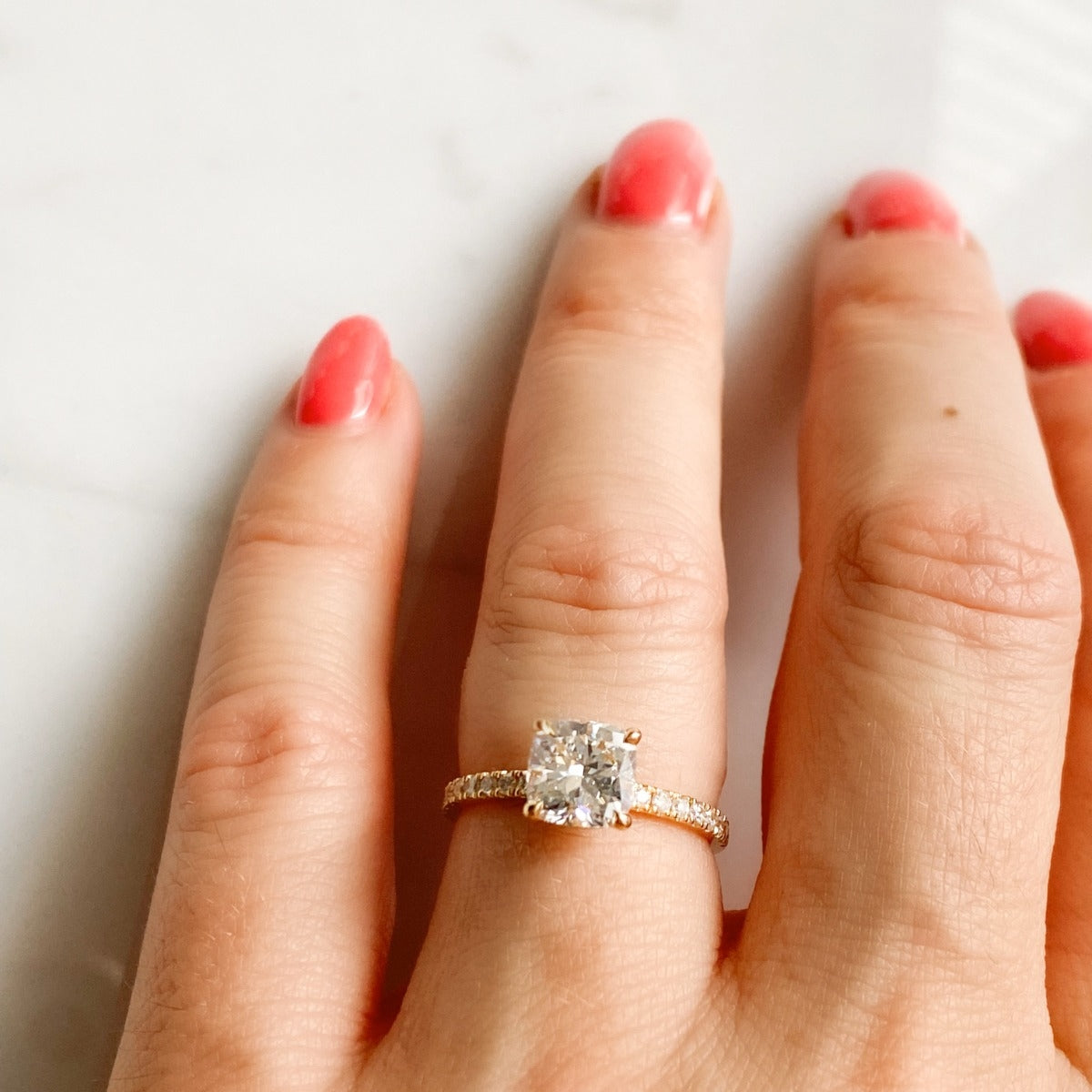 1.11 Carats Cushion Shape Moissanite Pave Engagement Ring