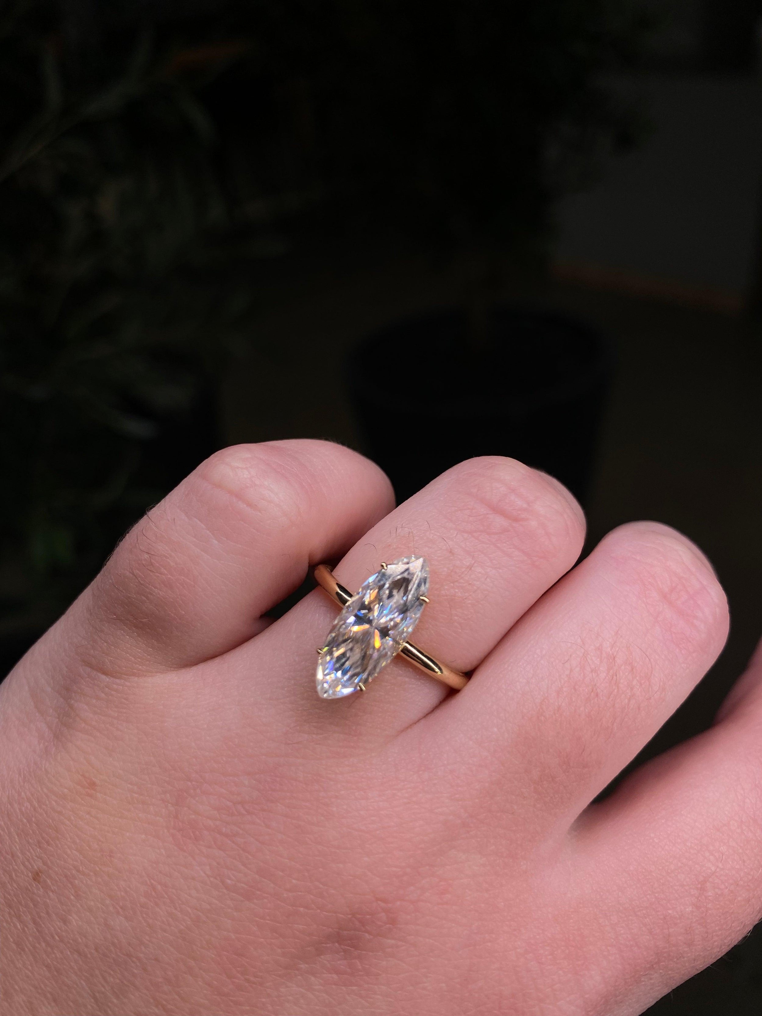 2.50 Carats Marquise Shape Moissanite Solitaire Engagement Ring